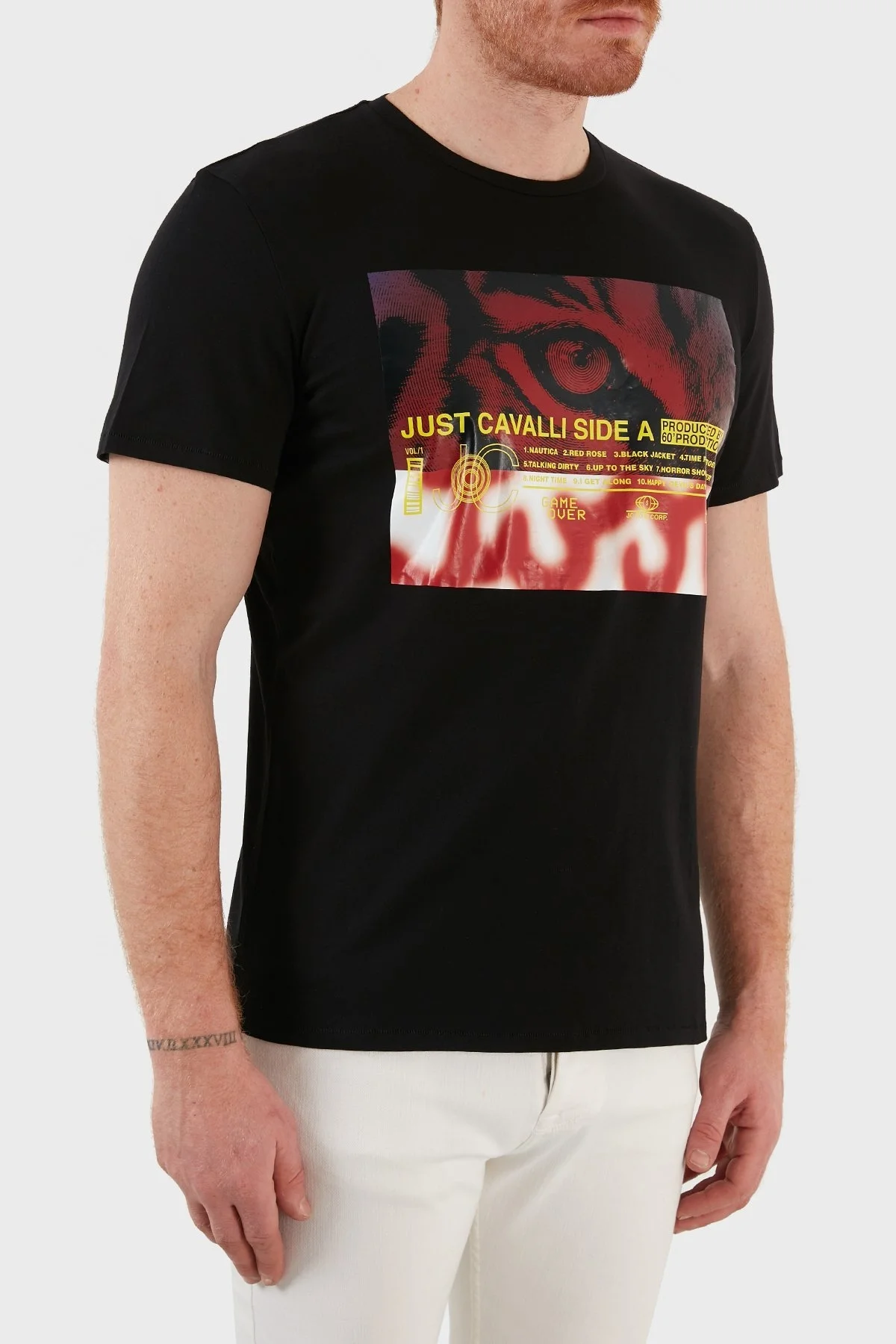 Just Cavalli Baskılı Regular Fit Bisiklet Yaka % 100 Pamuk Erkek T Shirt S03GC0642 N20663 900 SİYAH - 3