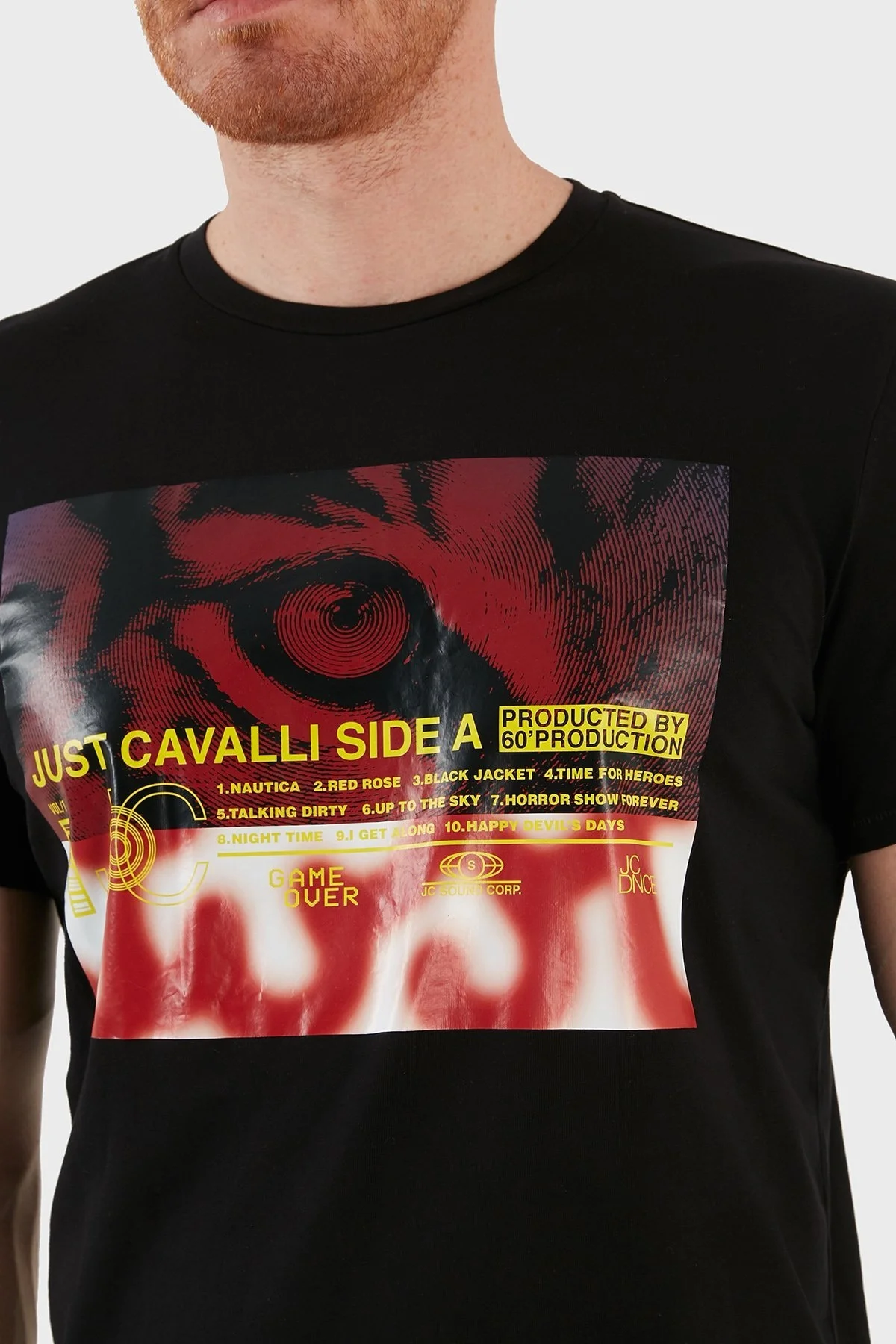 Just Cavalli Baskılı Regular Fit Bisiklet Yaka % 100 Pamuk Erkek T Shirt S03GC0642 N20663 900 SİYAH - 4