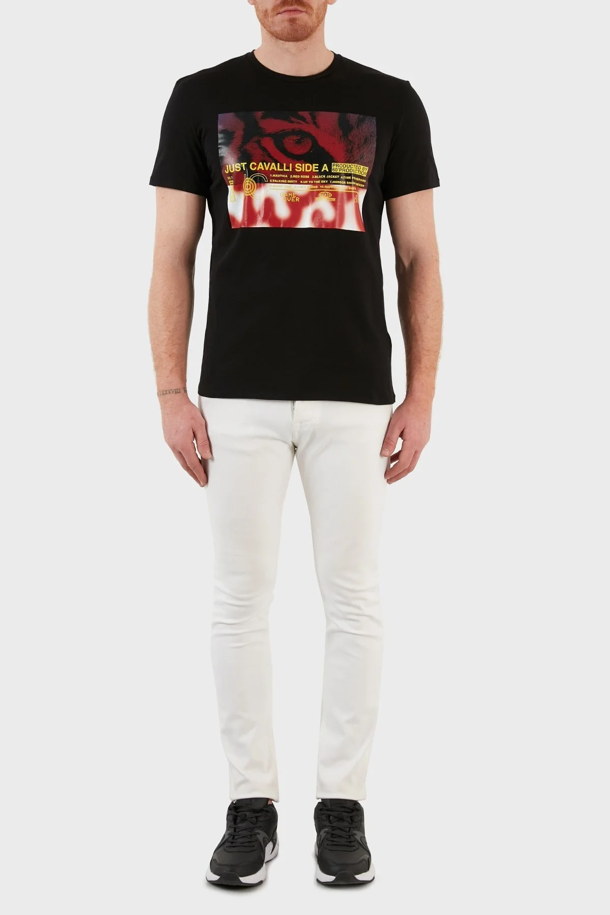 Just Cavalli Baskılı Regular Fit Bisiklet Yaka % 100 Pamuk Erkek T Shirt S03GC0642 N20663 900 SİYAH - 5