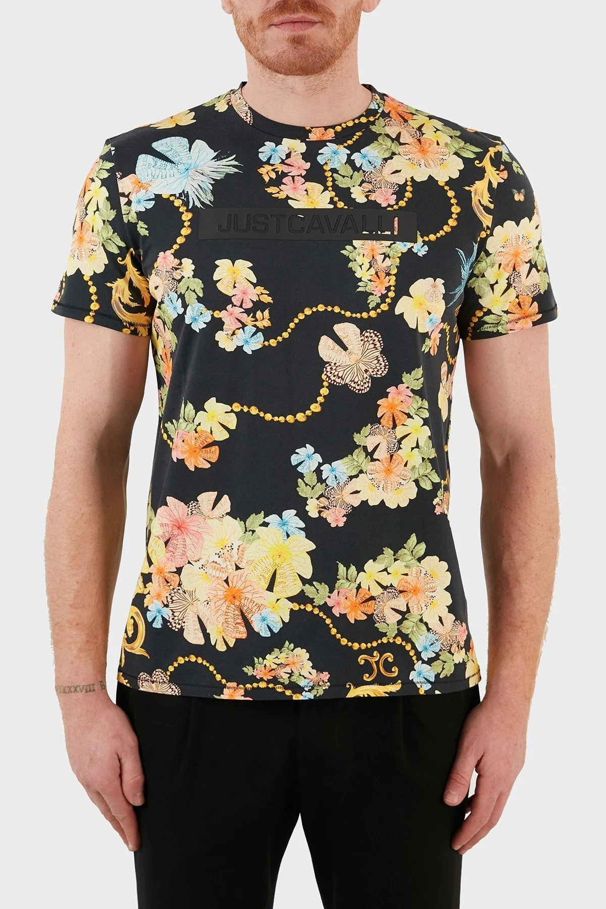Just Cavalli Desenli Regular Fit Bisiklet Yaka % 100 Pamuk Erkek T Shirt S01GC0688 N21587 900S SİYAH - 1
