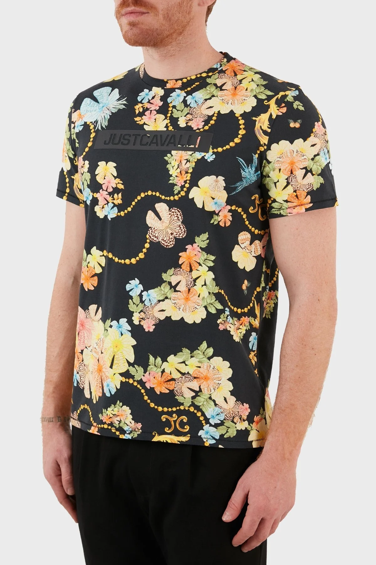Just Cavalli Desenli Regular Fit Bisiklet Yaka % 100 Pamuk Erkek T Shirt S01GC0688 N21587 900S SİYAH - 2
