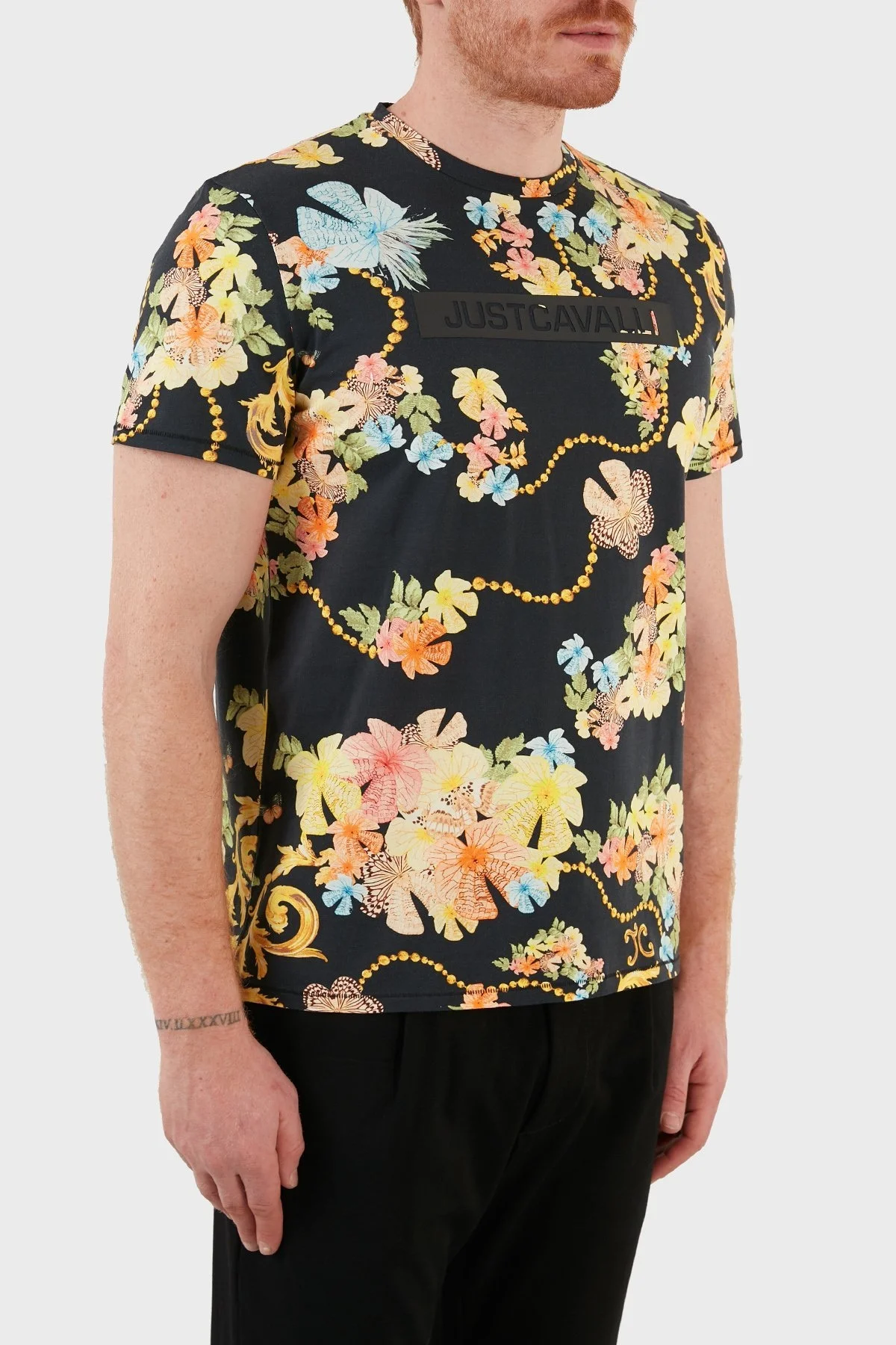 Just Cavalli Desenli Regular Fit Bisiklet Yaka % 100 Pamuk Erkek T Shirt S01GC0688 N21587 900S SİYAH - 3