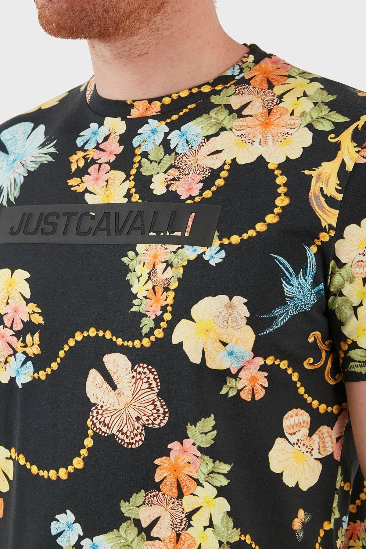 Just Cavalli Desenli Regular Fit Bisiklet Yaka % 100 Pamuk Erkek T Shirt S01GC0688 N21587 900S SİYAH - 4