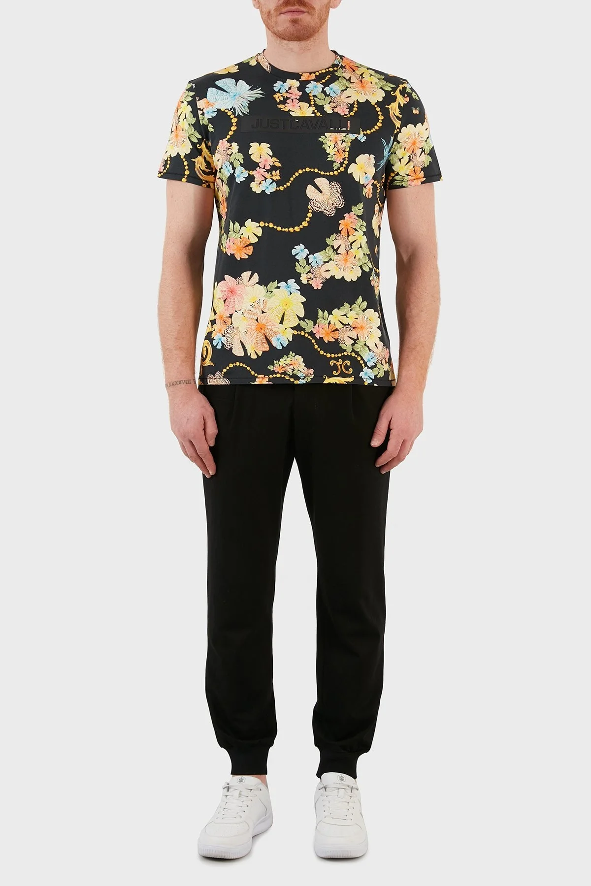 Just Cavalli Desenli Regular Fit Bisiklet Yaka % 100 Pamuk Erkek T Shirt S01GC0688 N21587 900S SİYAH - 5
