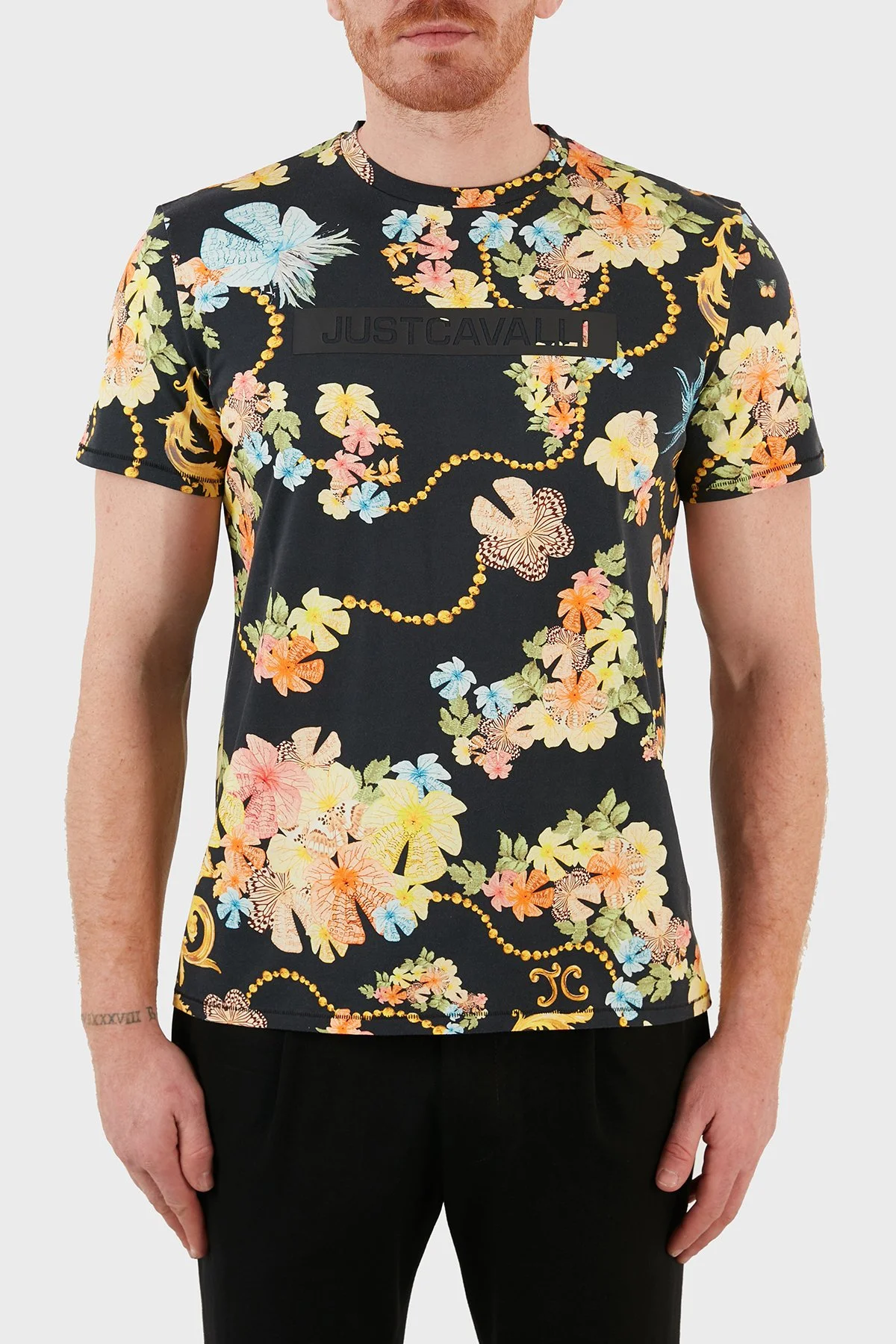 Just Cavalli Desenli Regular Fit Bisiklet Yaka % 100 Pamuk Erkek T Shirt S01GC0688 N21587 900S SİYAH - 1