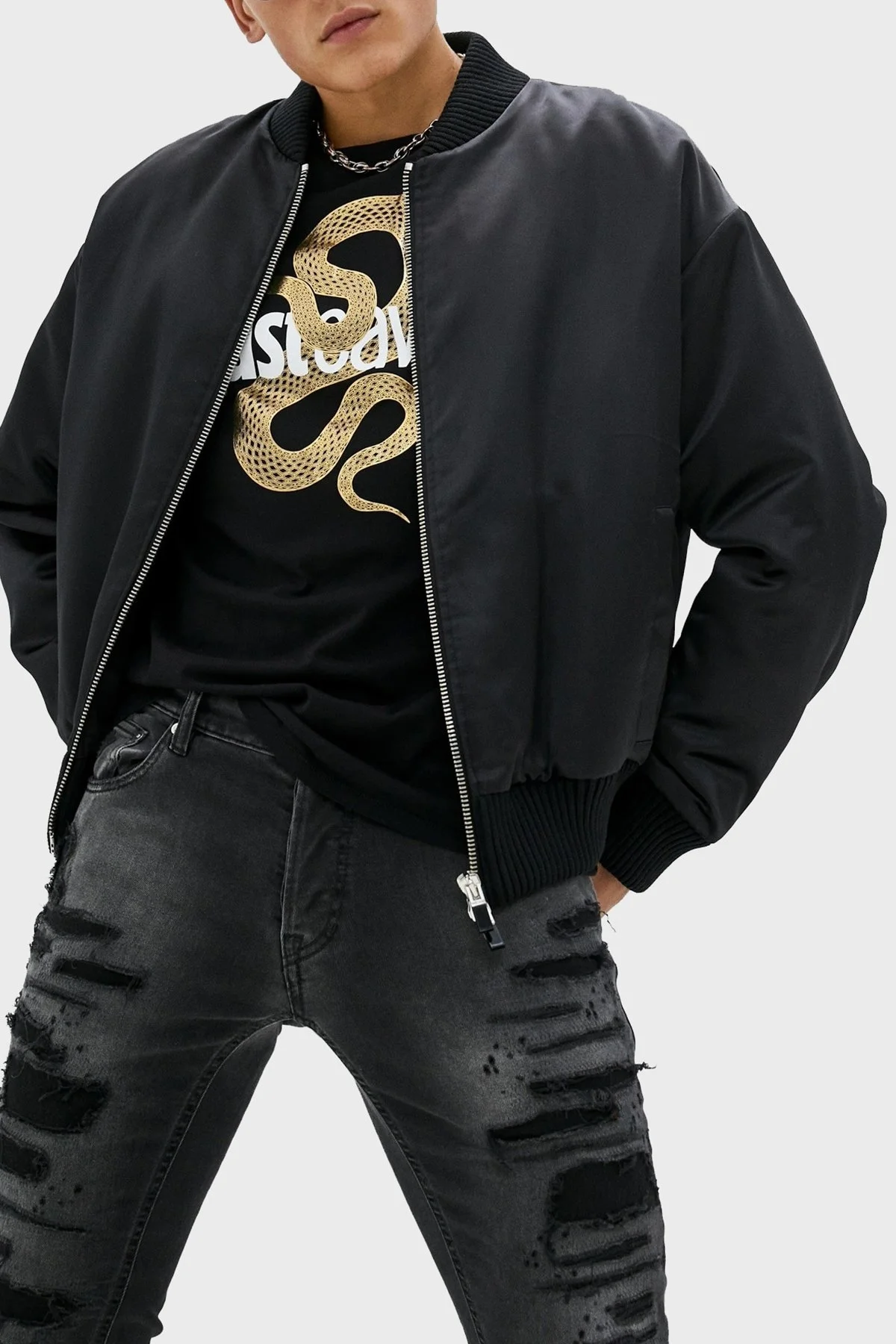 Just Cavalli Fermuarlı Regular Fit Kolej Yaka Bomber Erkek Mont S01AM0351 N39198 900 SİYAH - 1