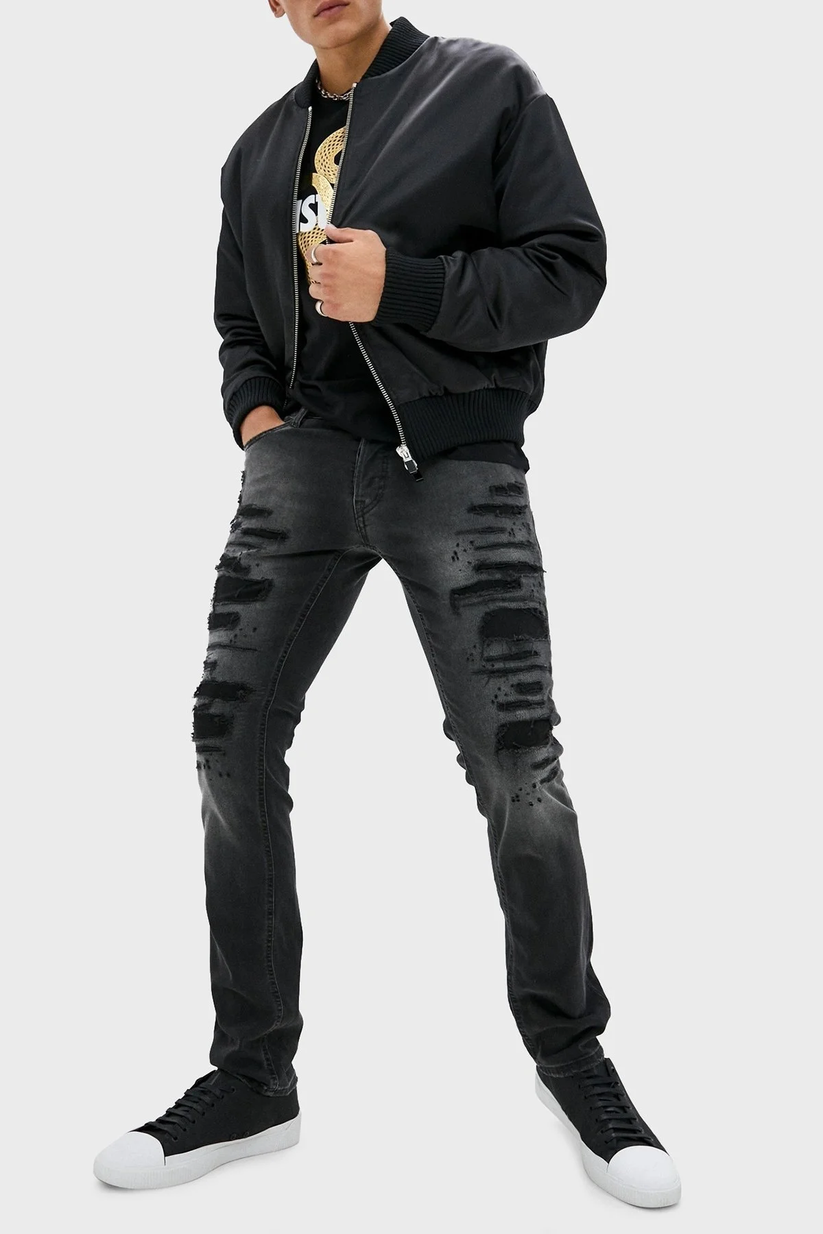 Just Cavalli Fermuarlı Regular Fit Kolej Yaka Bomber Erkek Mont S01AM0351 N39198 900 SİYAH - 2