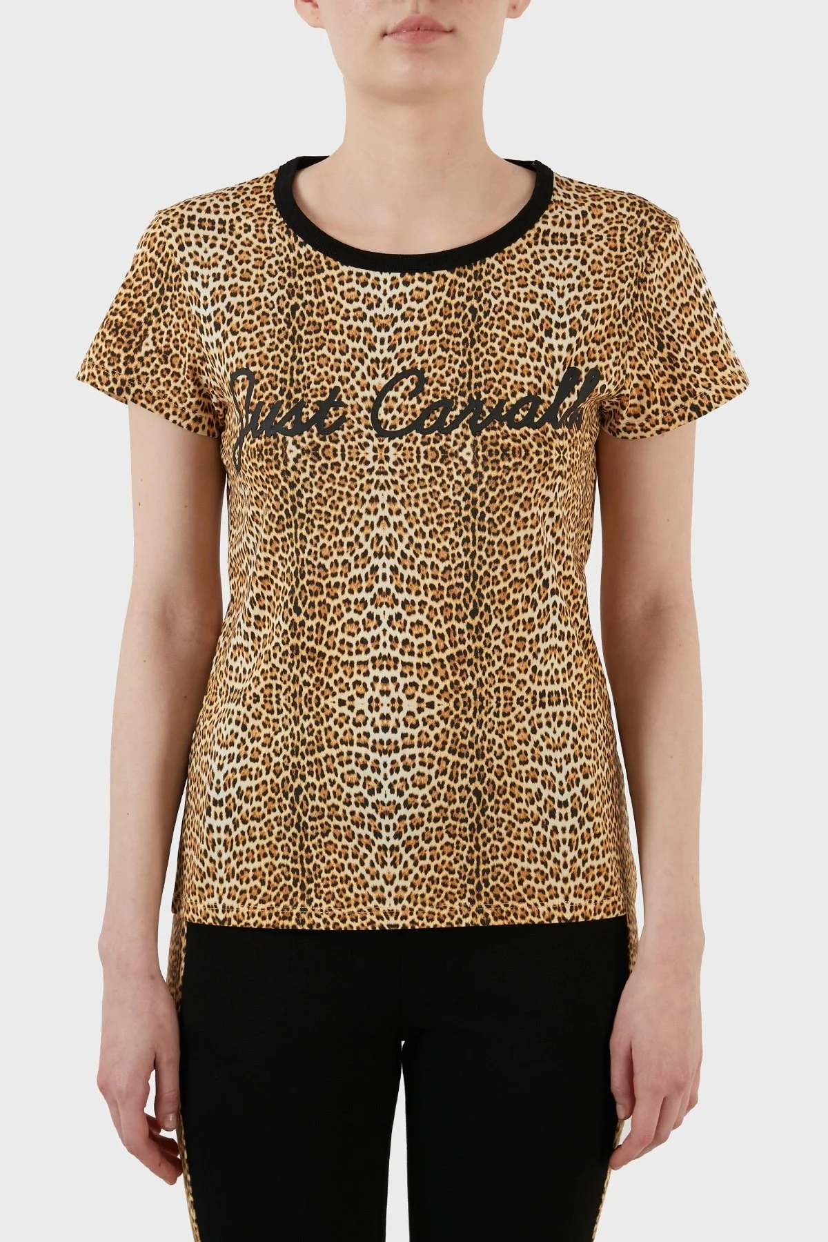 Just Cavalli Leopar Desenli % 100 Pamuk Regular Fit Bayan T Shirt S02GC0437 N21585 109S LEOPAR - 1