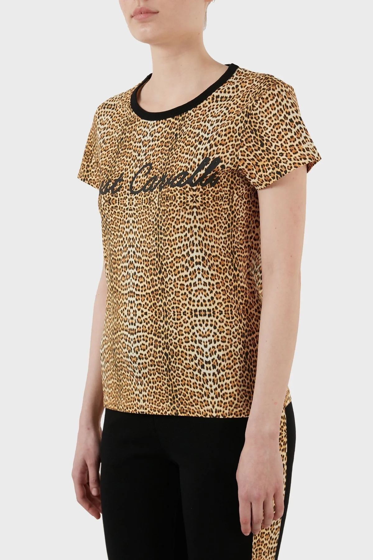 Just Cavalli Leopar Desenli % 100 Pamuk Regular Fit Bayan T Shirt S02GC0437 N21585 109S LEOPAR - 2