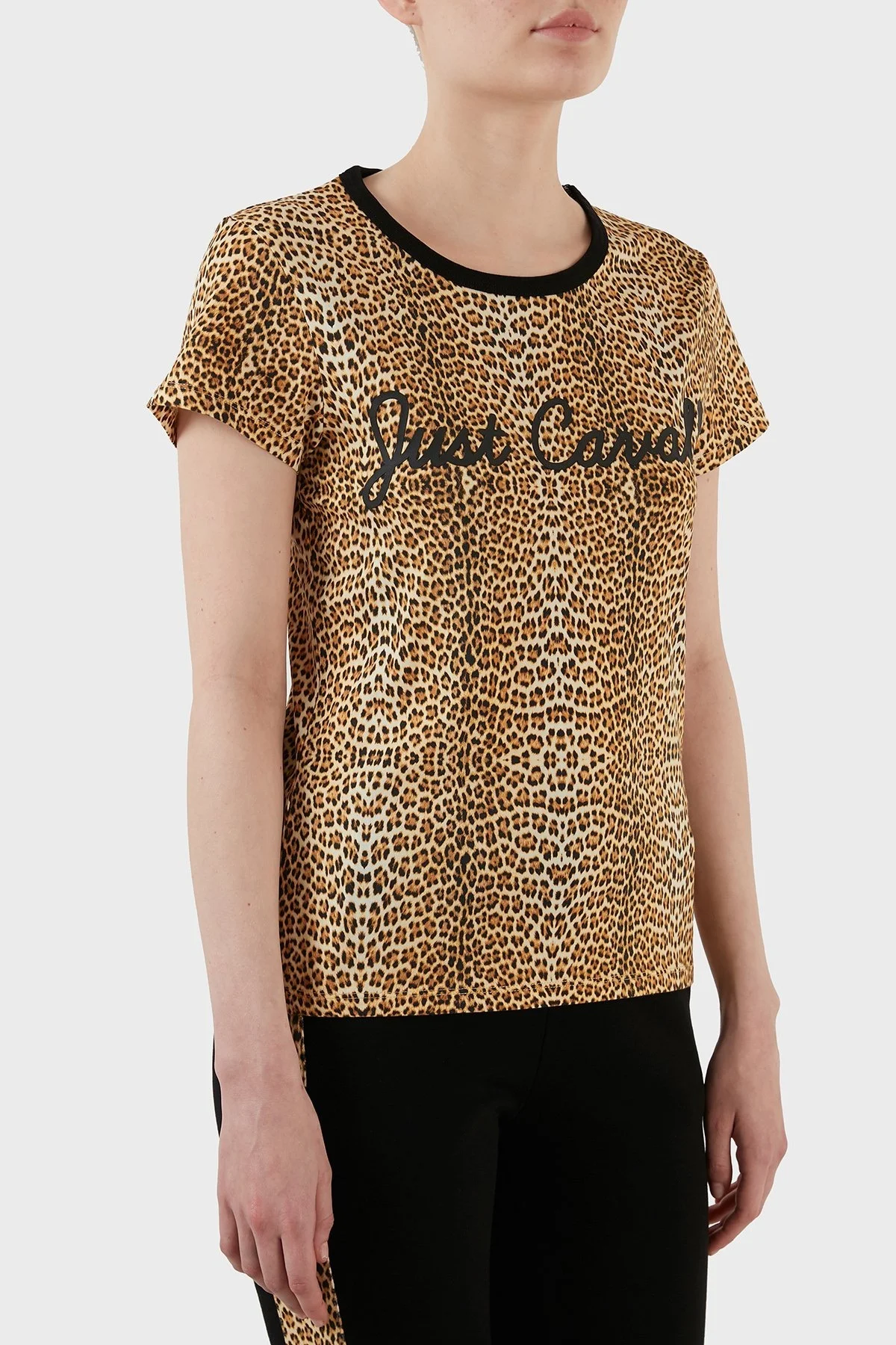 Just Cavalli Leopar Desenli % 100 Pamuk Regular Fit Bayan T Shirt S02GC0437 N21585 109S LEOPAR - 3