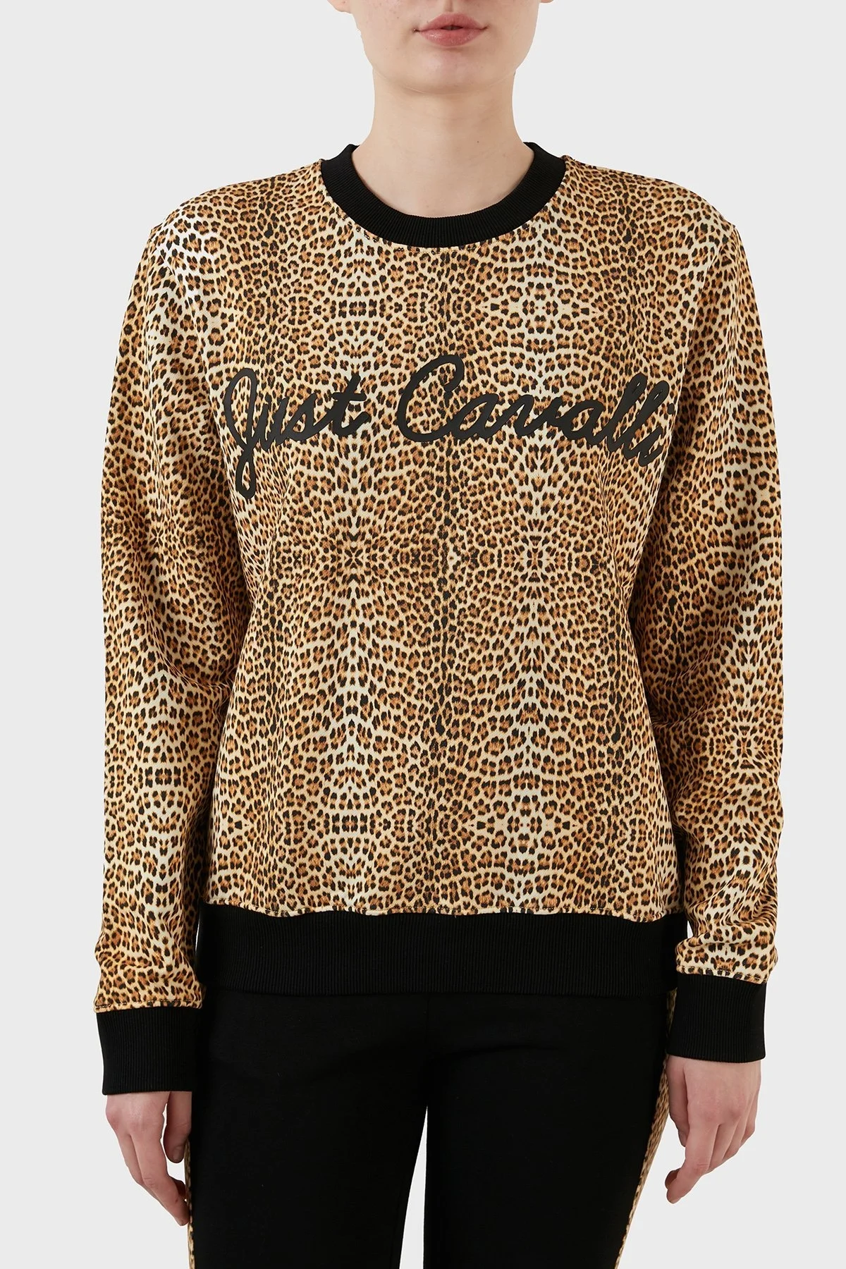 Just Cavalli Leopar Desenli Loose Fit Bisiklet Yaka % 100 Pamuk Bayan Sweat S02GU0130 N25224 109S LEOPAR - 1