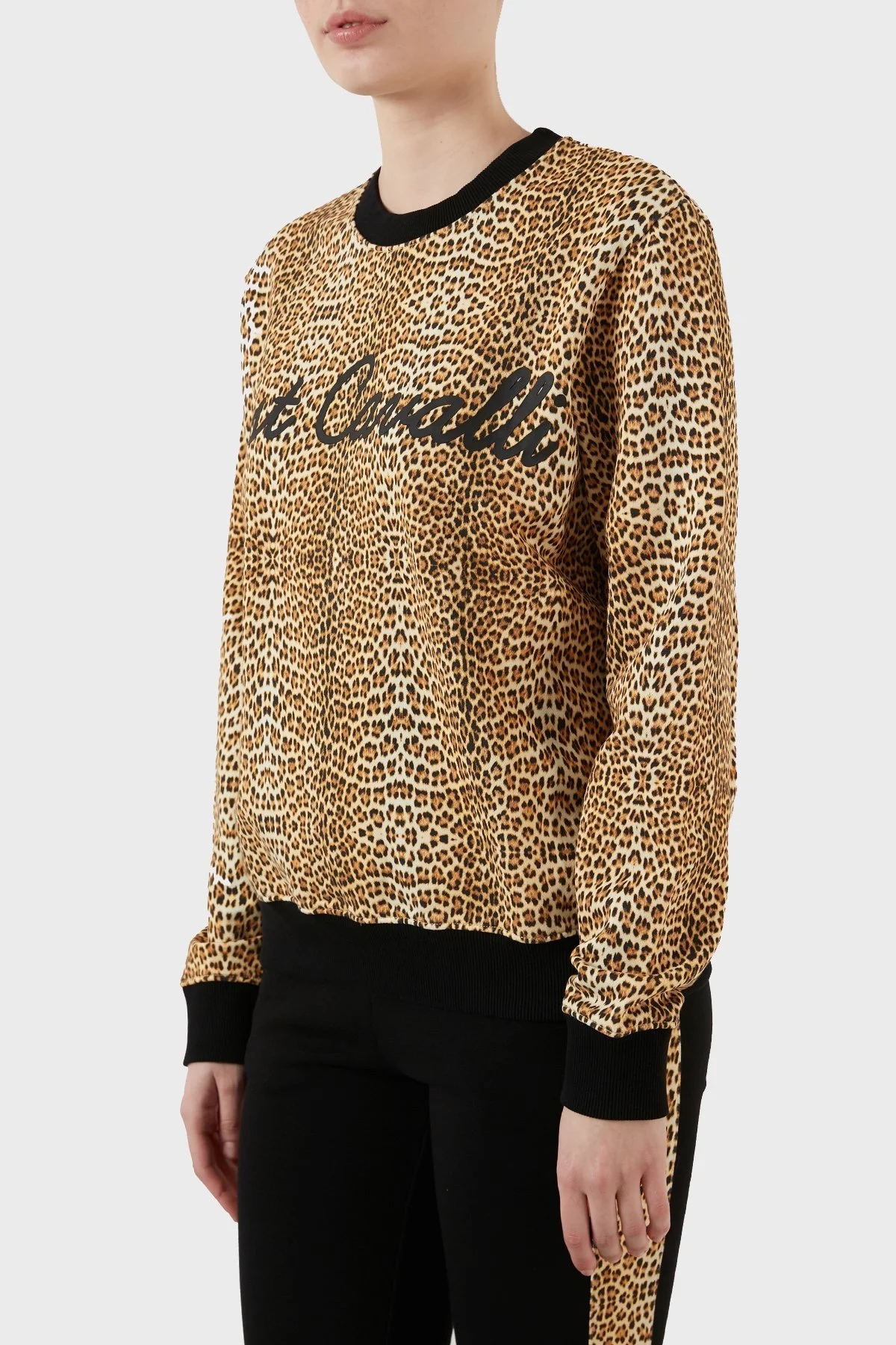 Just Cavalli Leopar Desenli Loose Fit Bisiklet Yaka % 100 Pamuk Bayan Sweat S02GU0130 N25224 109S LEOPAR - 2