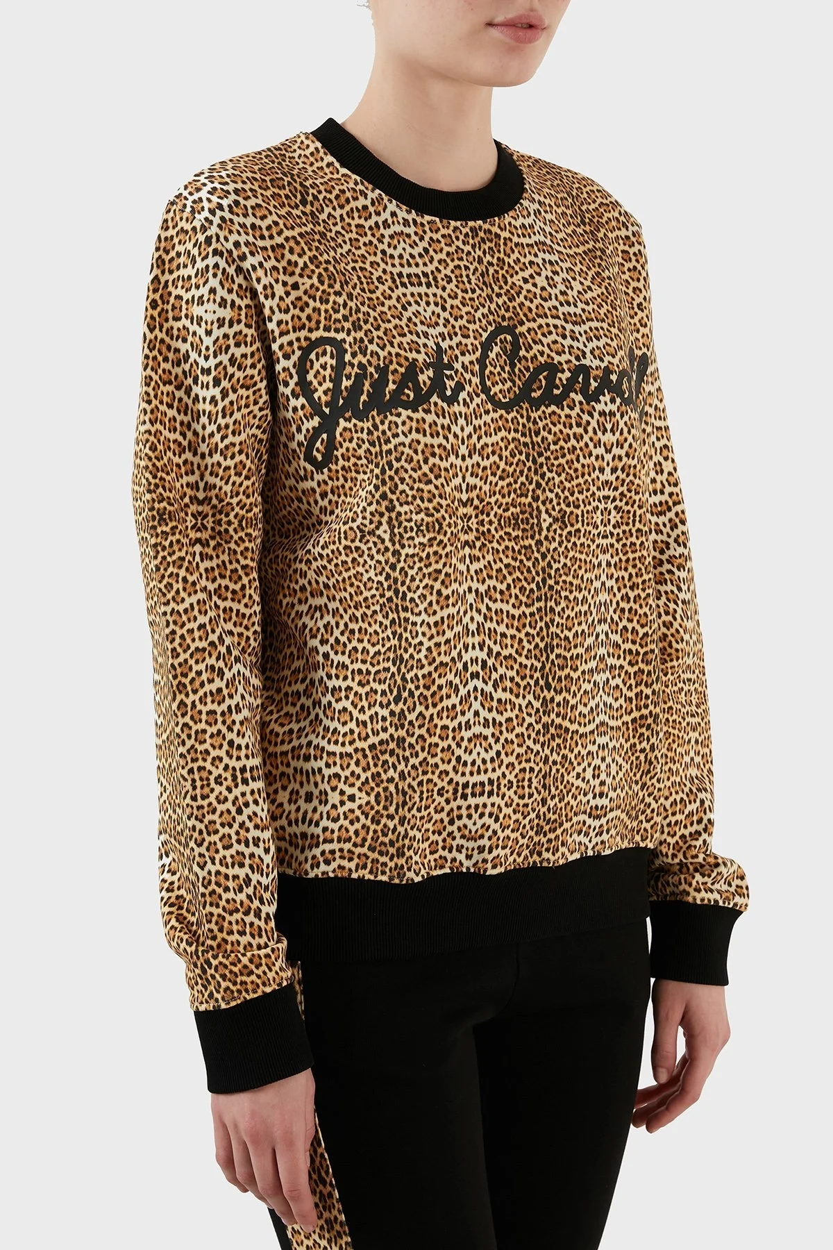 Just Cavalli Leopar Desenli Loose Fit Bisiklet Yaka % 100 Pamuk Bayan Sweat S02GU0130 N25224 109S LEOPAR - 3