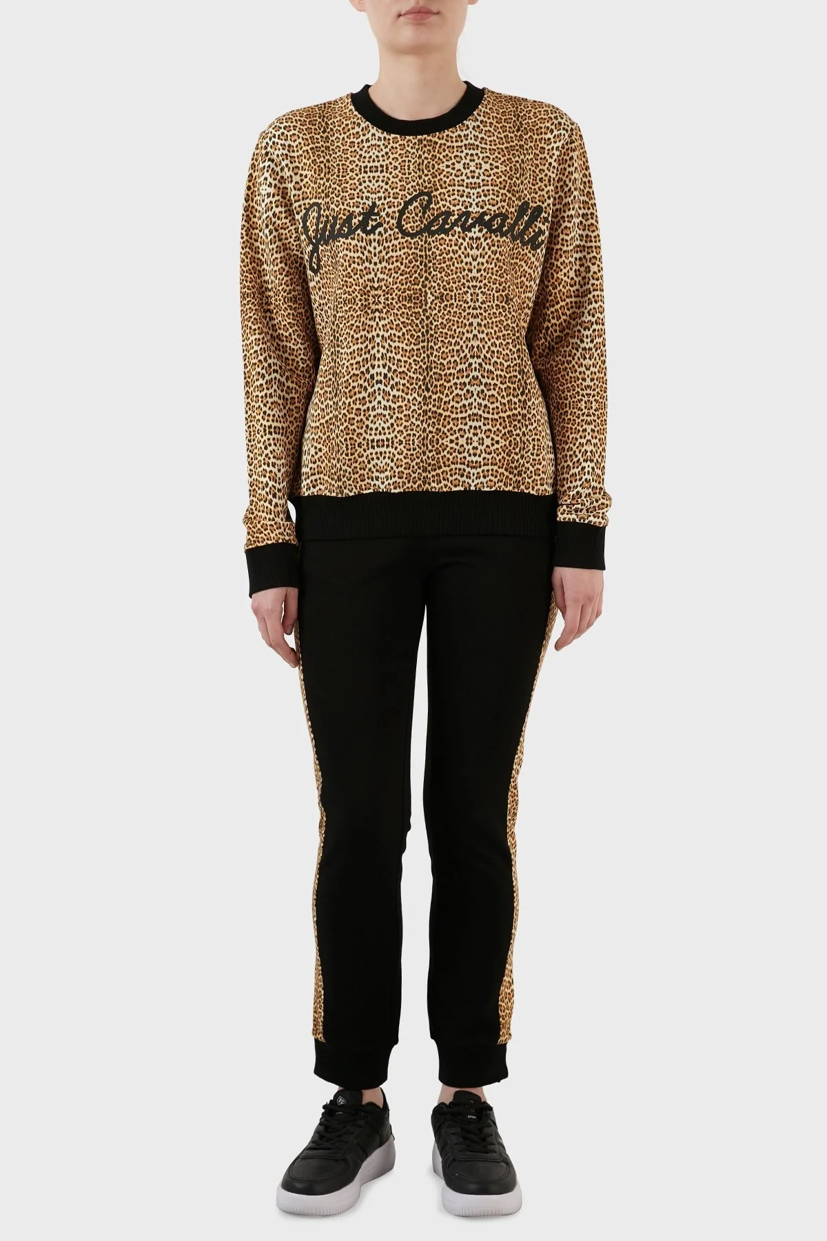 Just Cavalli Leopar Desenli Loose Fit Bisiklet Yaka % 100 Pamuk Bayan Sweat S02GU0130 N25224 109S LEOPAR - 4