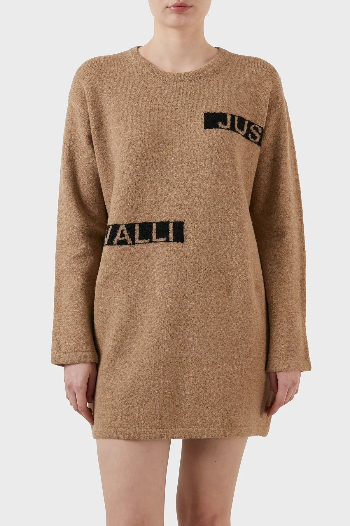 Just Cavalli Logolu Bisiklet Yaka Oversize Yünlü Bayan Elbise S04CT1175 N14986 205 BEJ - 1