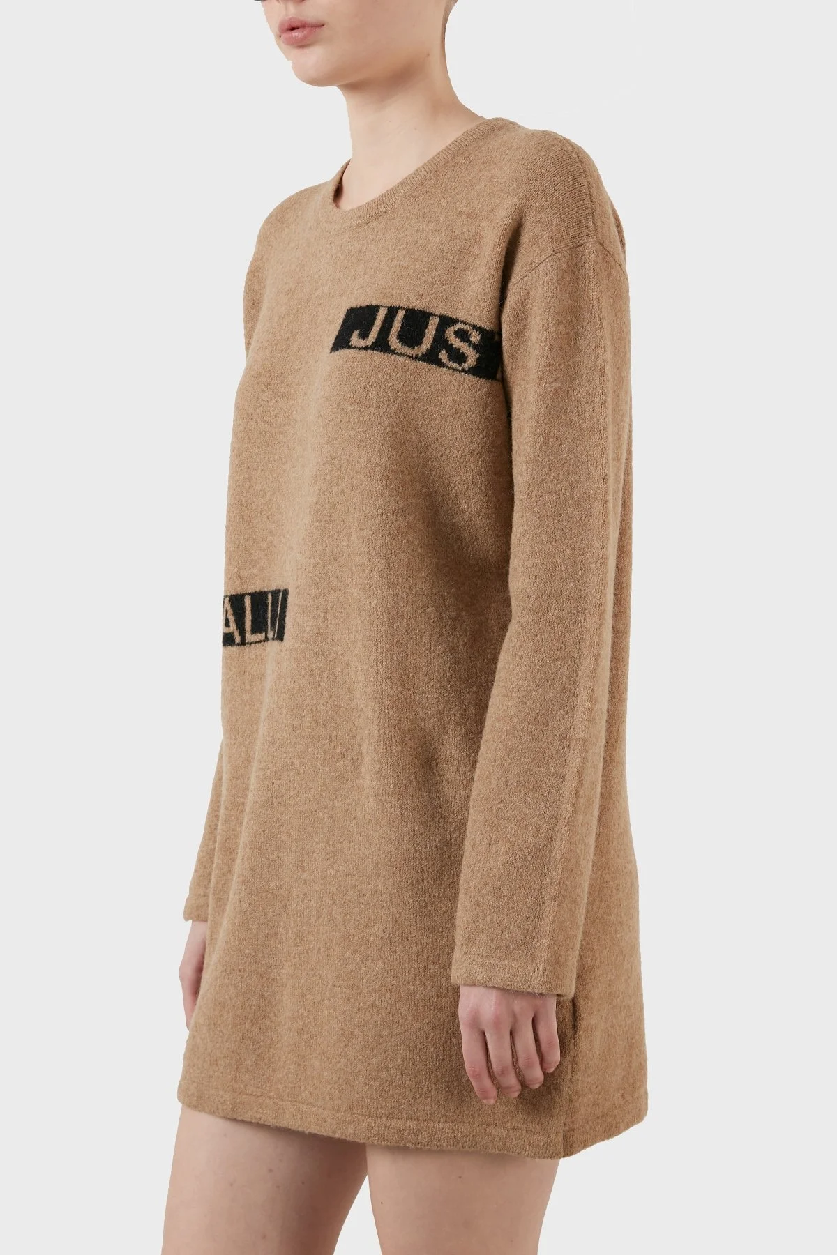 Just Cavalli Logolu Bisiklet Yaka Oversize Yünlü Bayan Elbise S04CT1175 N14986 205 BEJ - 2