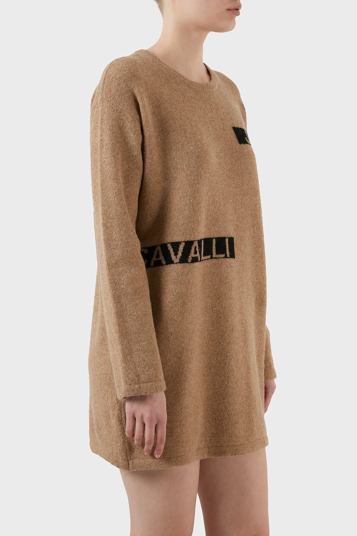 Just Cavalli Logolu Bisiklet Yaka Oversize Yünlü Bayan Elbise S04CT1175 N14986 205 BEJ - 3