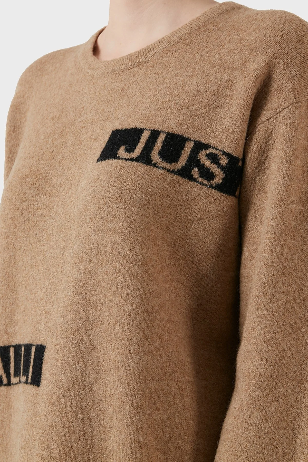 Just Cavalli Logolu Bisiklet Yaka Oversize Yünlü Bayan Elbise S04CT1175 N14986 205 BEJ - 4