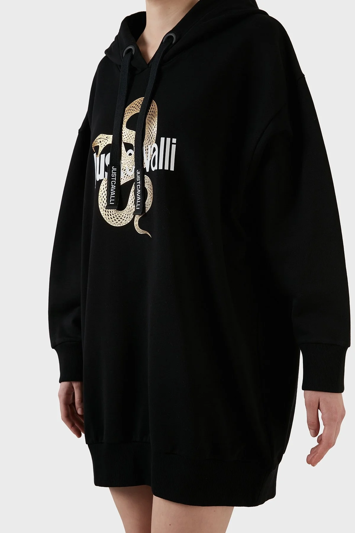 Just Cavalli Oversize Baskılı Kapüşonlu % 100 Pamuk Bayan Sweat S04GU0129 N25189 900 SİYAH - 4