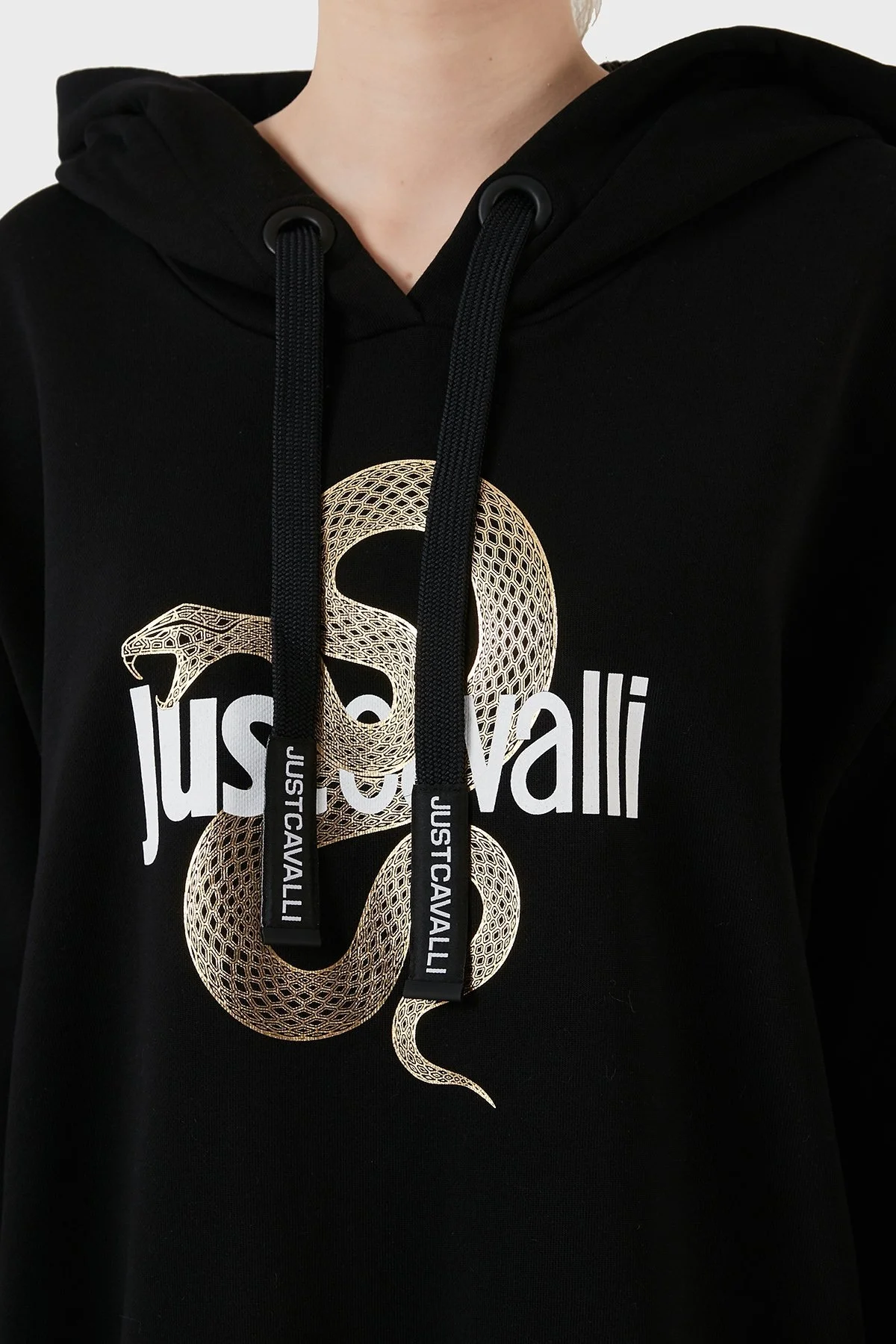 Just Cavalli Oversize Baskılı Kapüşonlu % 100 Pamuk Bayan Sweat S04GU0129 N25189 900 SİYAH - 6