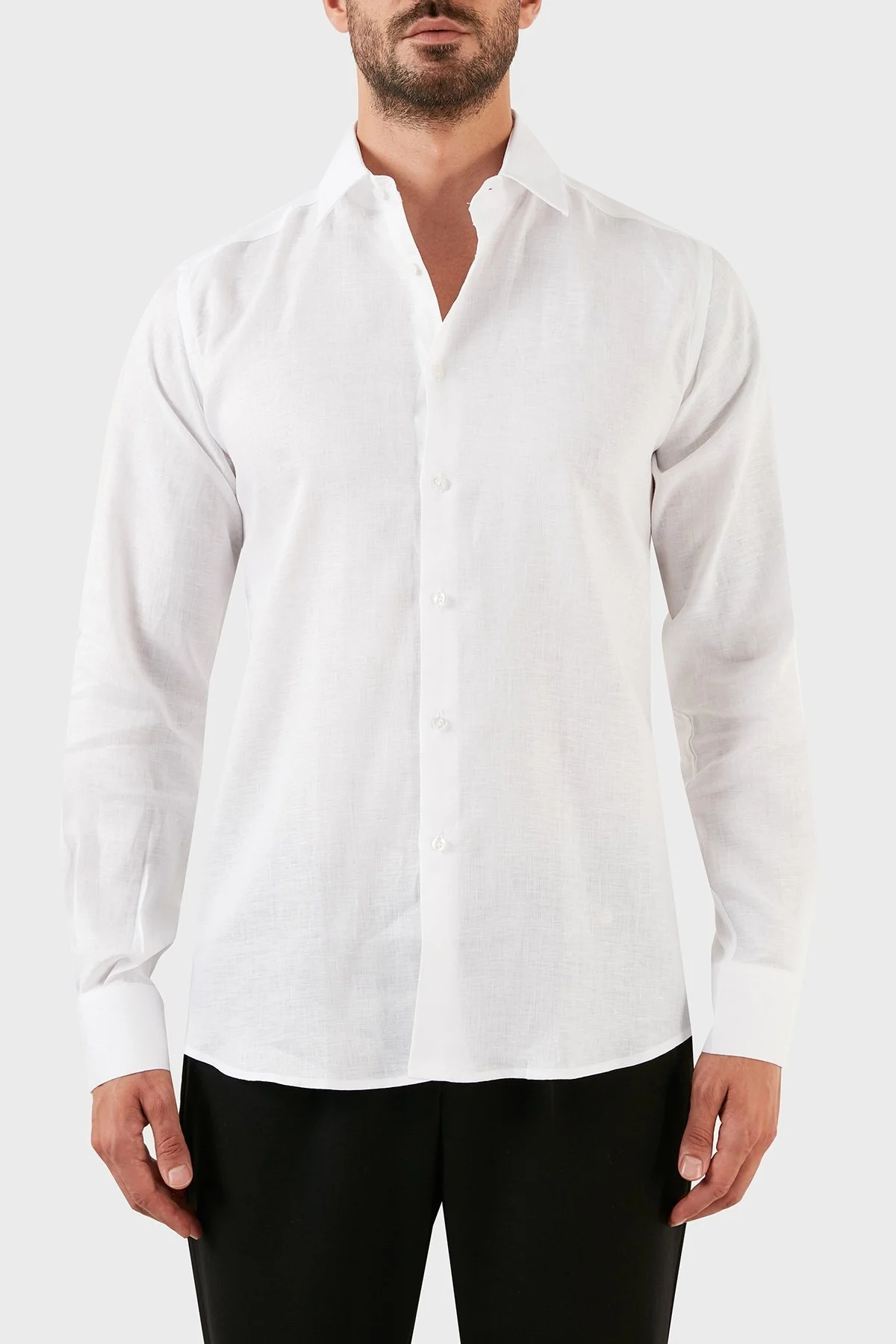 Karl Lagerfeld % 100 Keten Regular Fit Erkek Gömlek 605000 60 521667 10 BEYAZ - 1