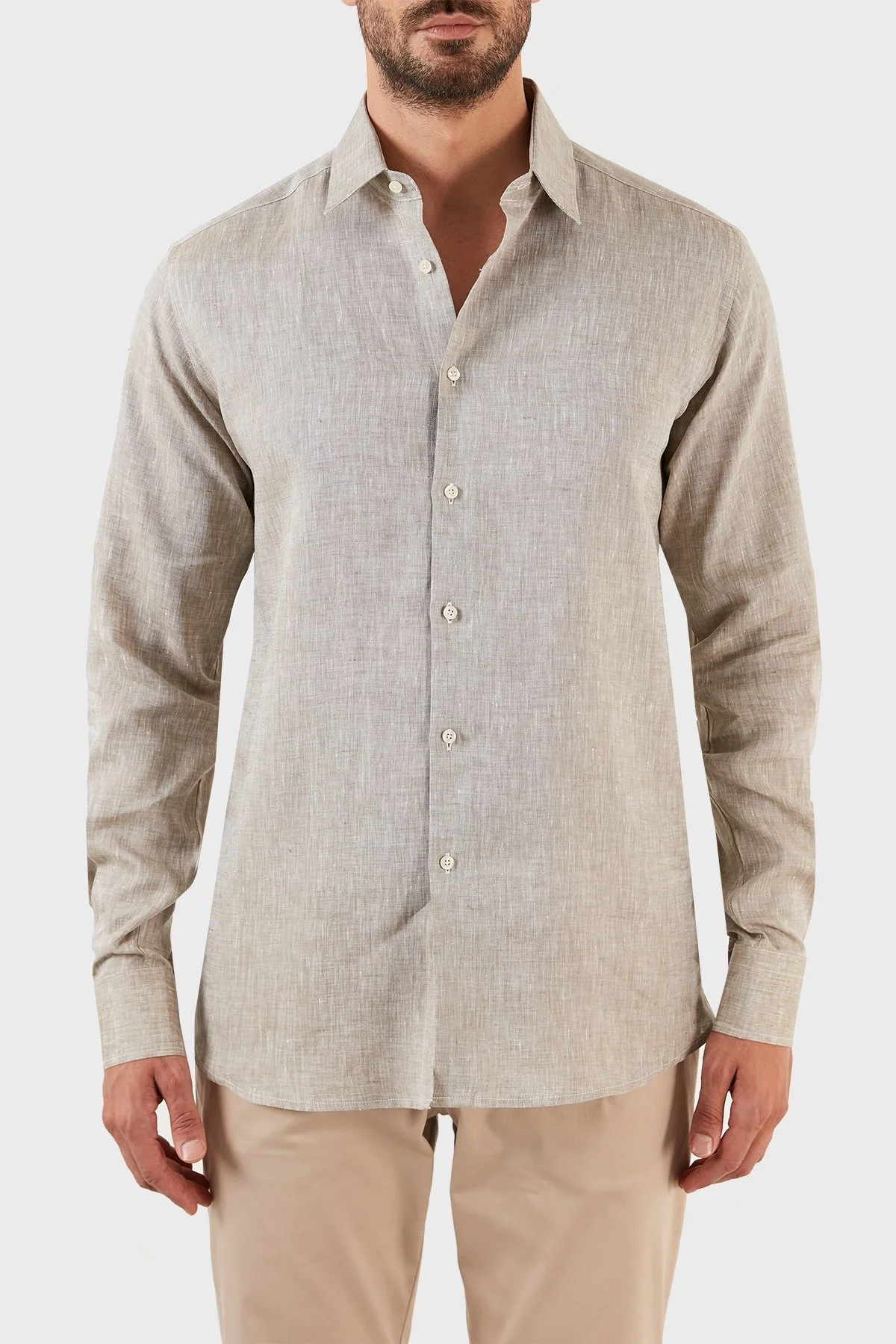 Karl Lagerfeld % 100 Keten Regular Fit Erkek Gömlek 605000 60 521667 550 BEJ - 1