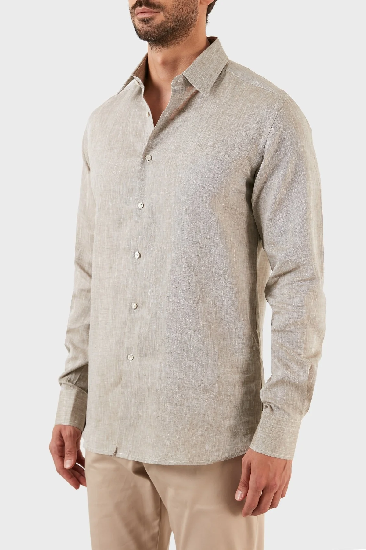 Karl Lagerfeld % 100 Keten Regular Fit Erkek Gömlek 605000 60 521667 550 BEJ - 2