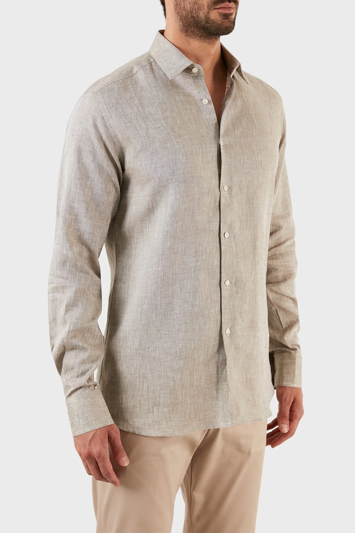 Karl Lagerfeld % 100 Keten Regular Fit Erkek Gömlek 605000 60 521667 550 BEJ - 3