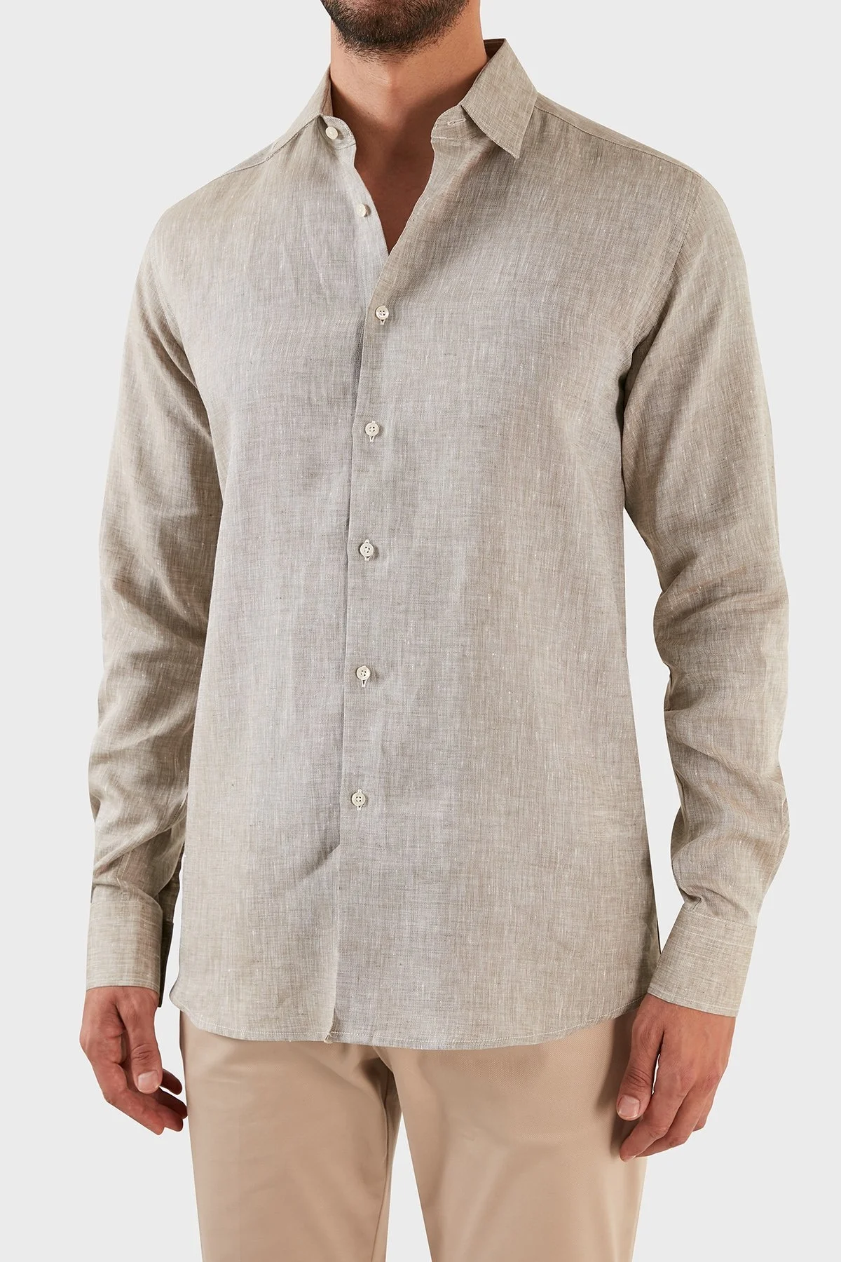 Karl Lagerfeld % 100 Keten Regular Fit Erkek Gömlek 605000 60 521667 550 BEJ - 4