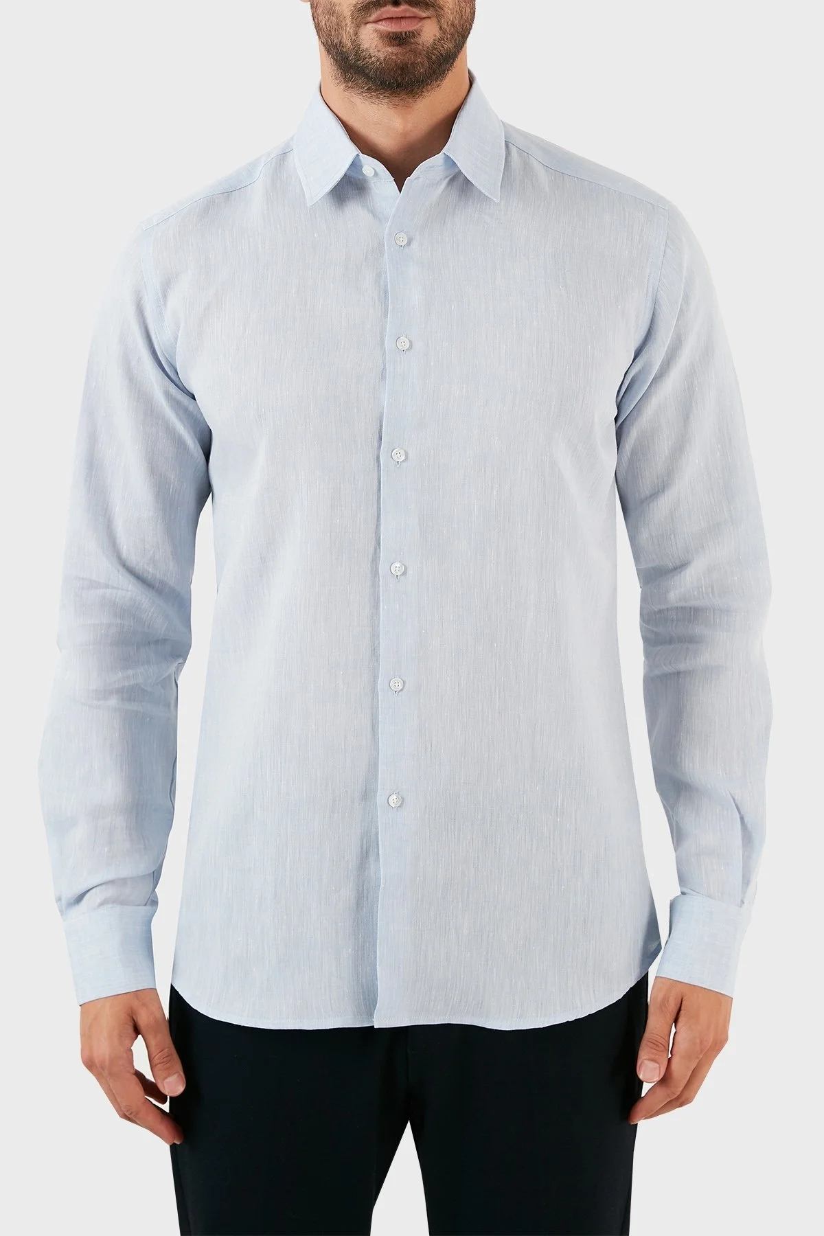 Karl Lagerfeld % 100 Keten Regular Fit Erkek Gömlek 605000 60 521667 620 MAVİ - 1