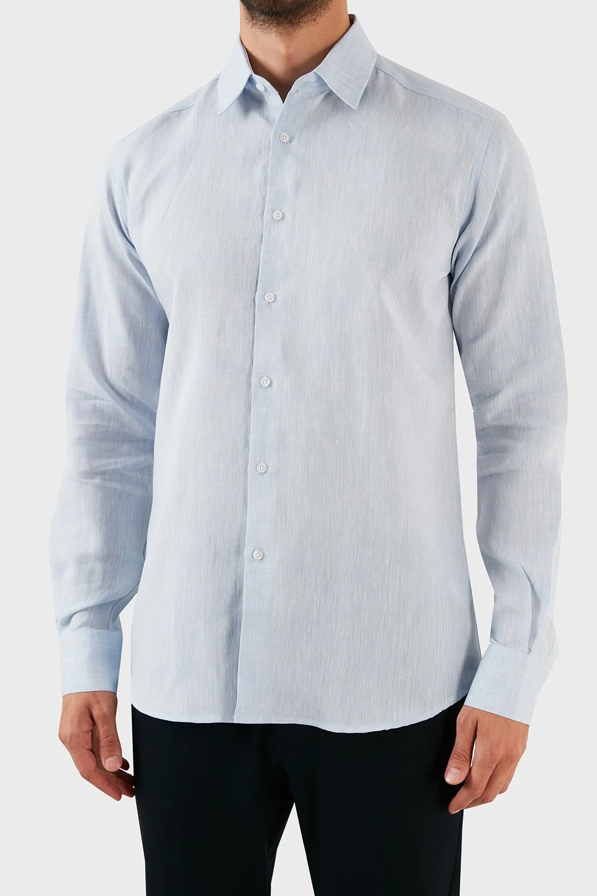 Karl Lagerfeld % 100 Keten Regular Fit Erkek Gömlek 605000 60 521667 620 MAVİ - 4