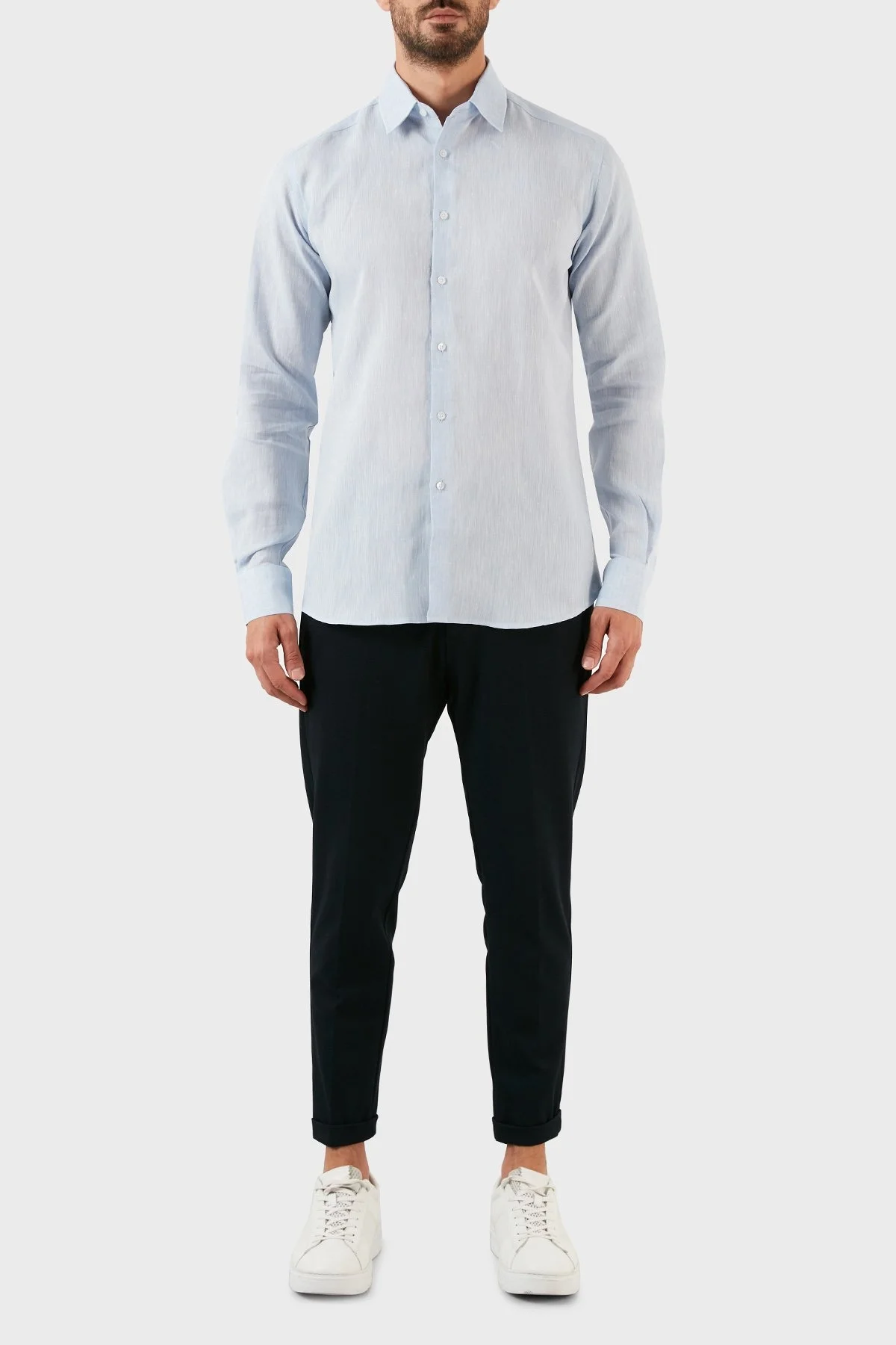 Karl Lagerfeld % 100 Keten Regular Fit Erkek Gömlek 605000 60 521667 620 MAVİ - 5