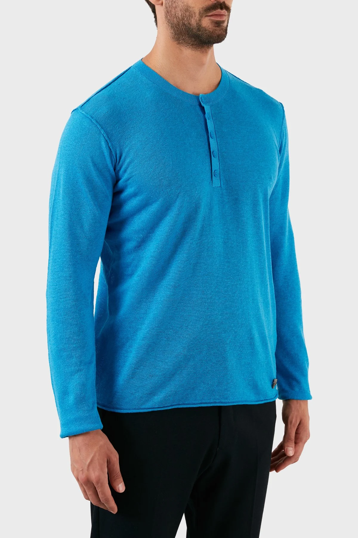 Karl Lagerfeld % 100 Keten Slim Fit Düğmeli Sıfır Yaka Erkek Kazak 655045 0 521305 640 SAKS - 2
