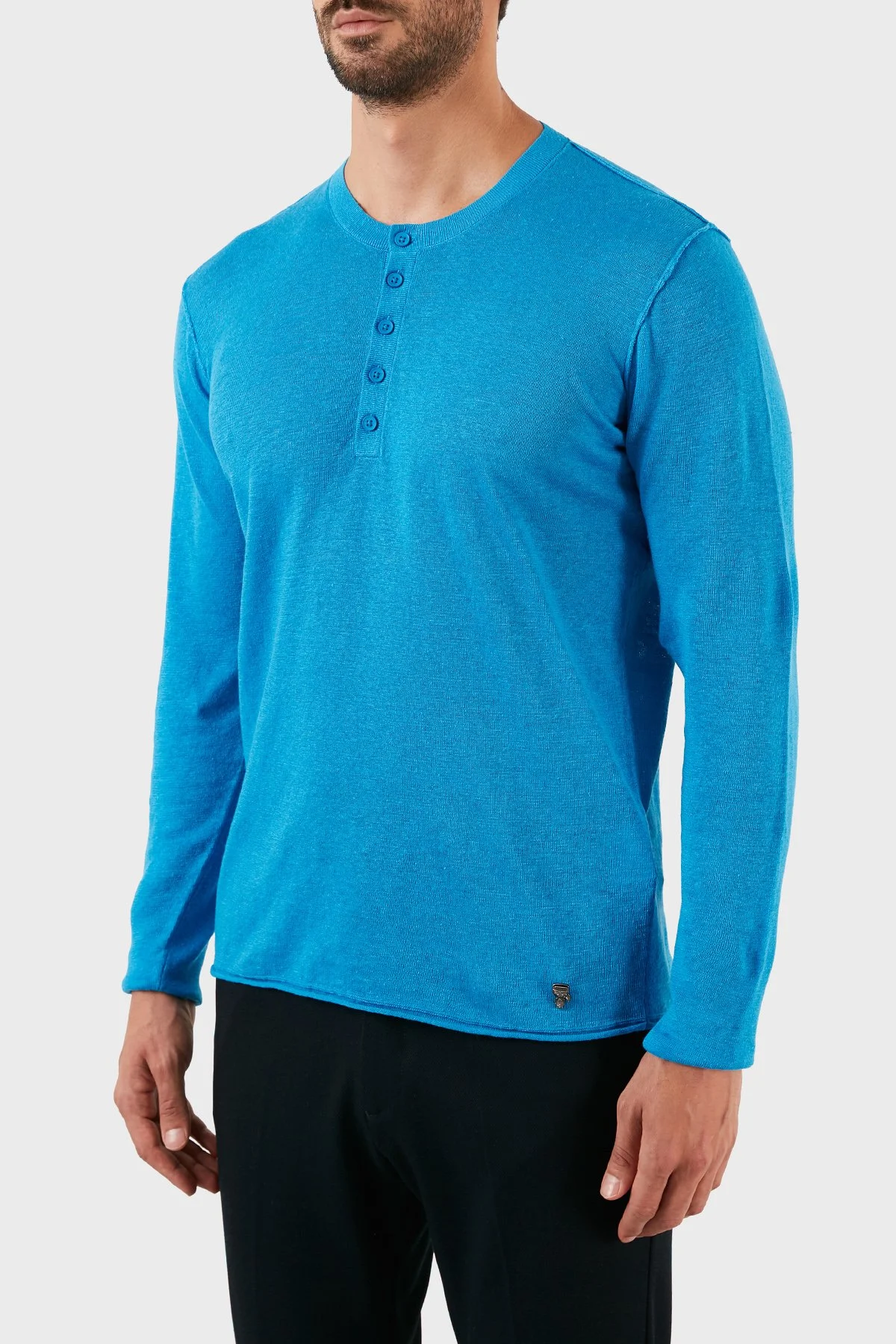 Karl Lagerfeld % 100 Keten Slim Fit Düğmeli Sıfır Yaka Erkek Kazak 655045 0 521305 640 SAKS - 3