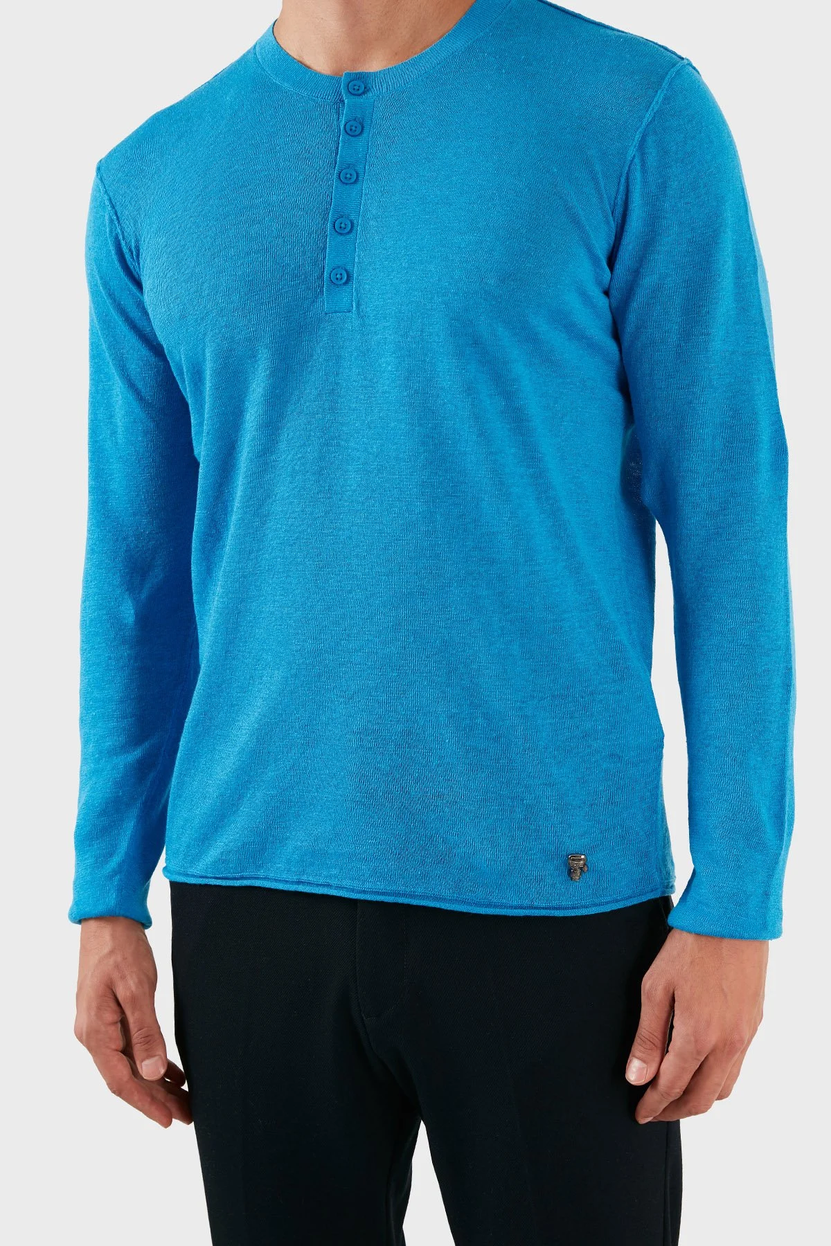 Karl Lagerfeld % 100 Keten Slim Fit Düğmeli Sıfır Yaka Erkek Kazak 655045 0 521305 640 SAKS - 4