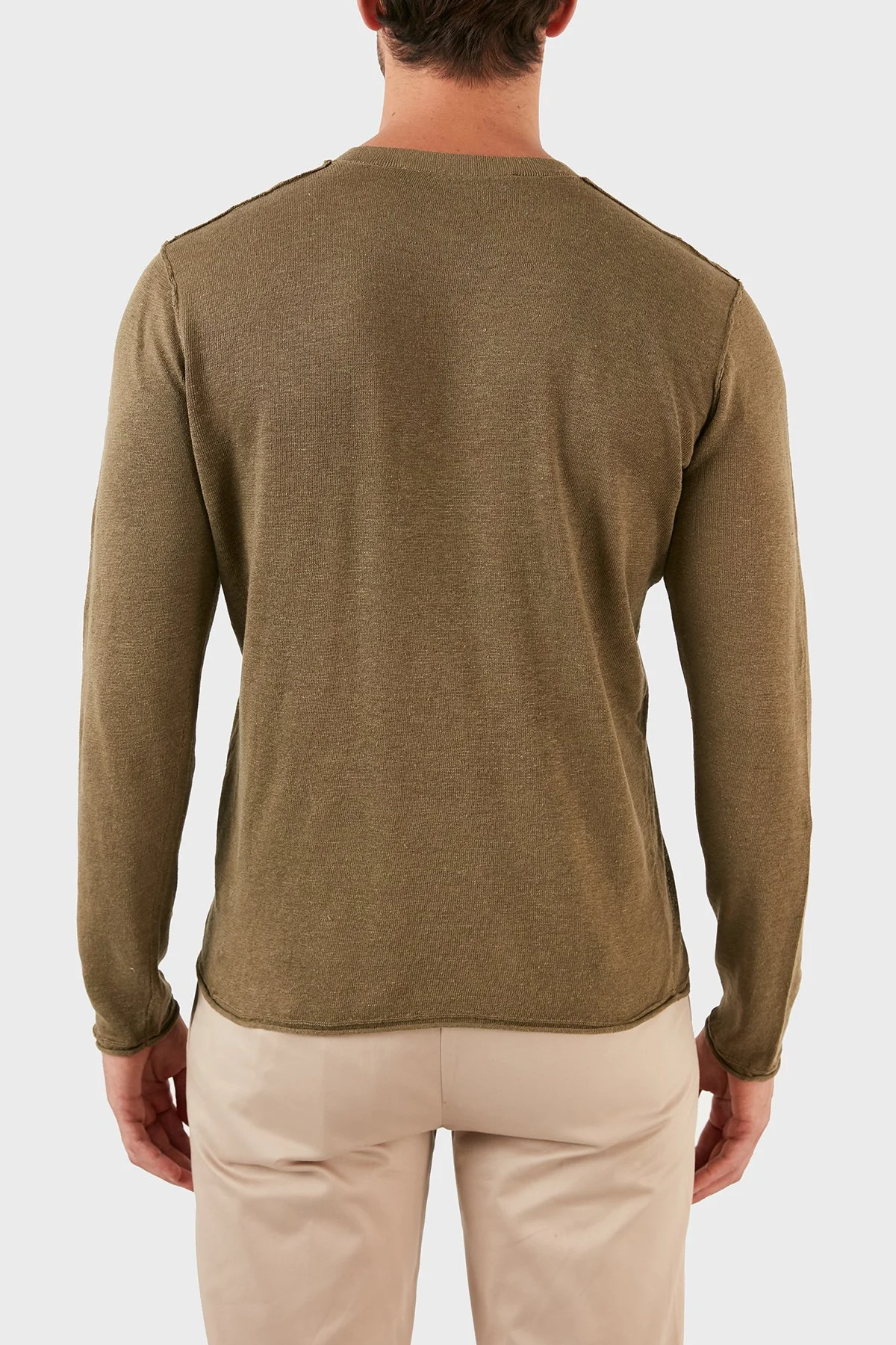 Karl Lagerfeld % 100 Keten Slim Fit Düğmeli Sıfır Yaka Triko Erkek Kazak 655045 0 521305 570 HAKİ - 6