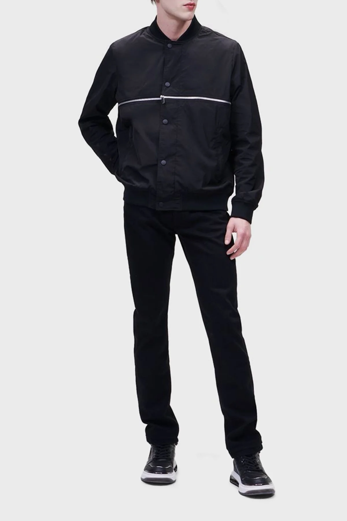 Karl Lagerfeld Fermuar Detaylı Kolej Yaka Bomber Erkek Mont 505002 0 521504 991 SİYAH - 1