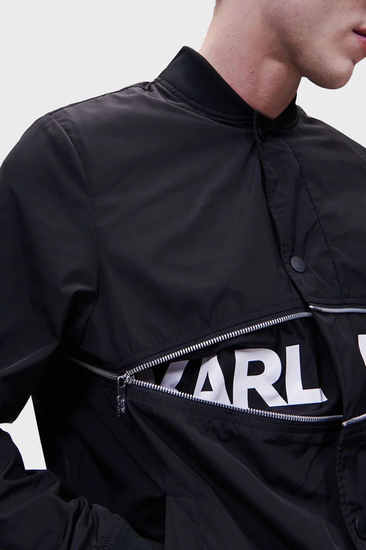 Karl Lagerfeld Fermuar Detaylı Kolej Yaka Bomber Erkek Mont 505002 0 521504 991 SİYAH - 4