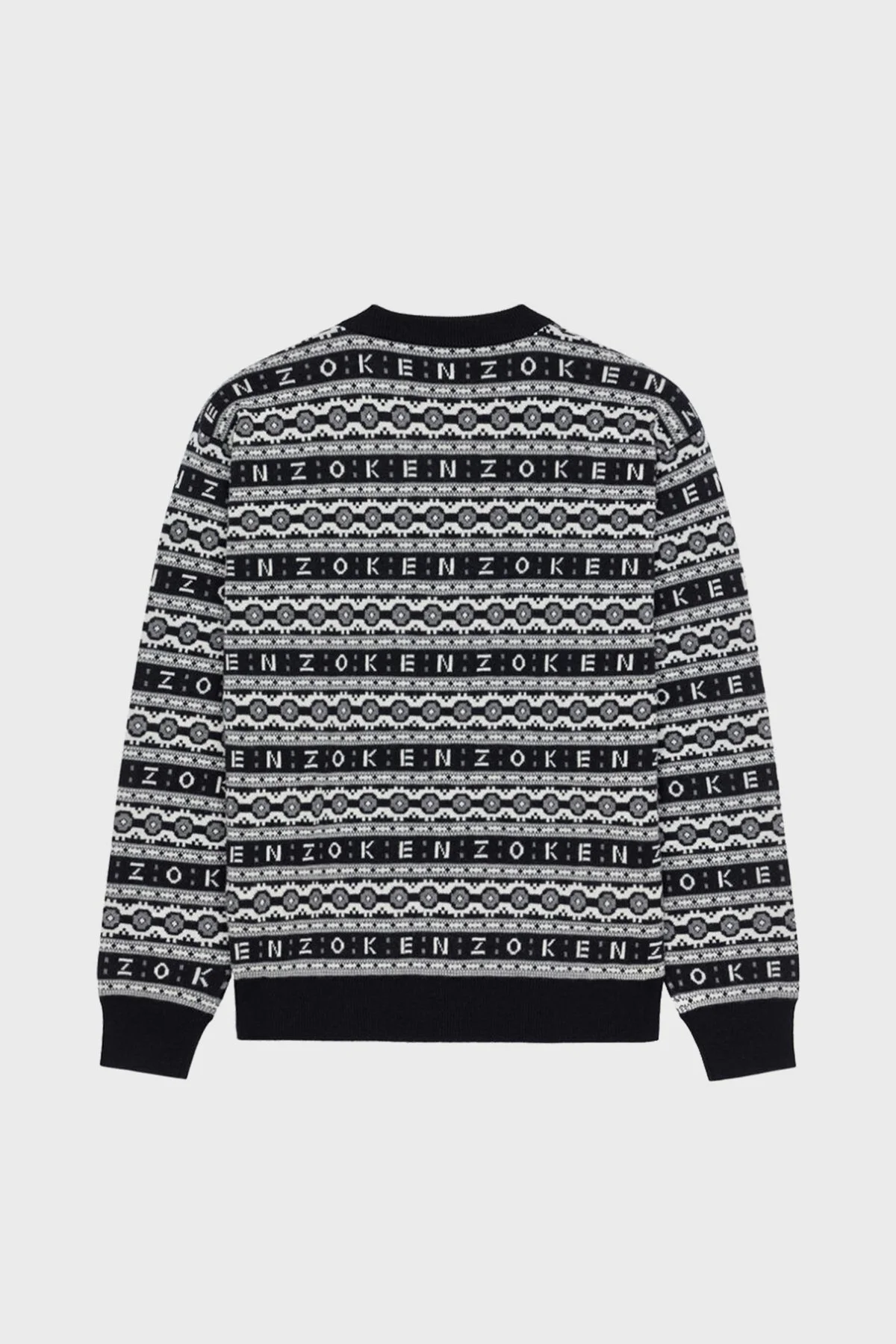 Kenzo % 100 Merinos Yünü Relaxed Fit Jakarlı Erkek Kazak FC65PU3213CJ99 SİYAH-BEYAZ - 6