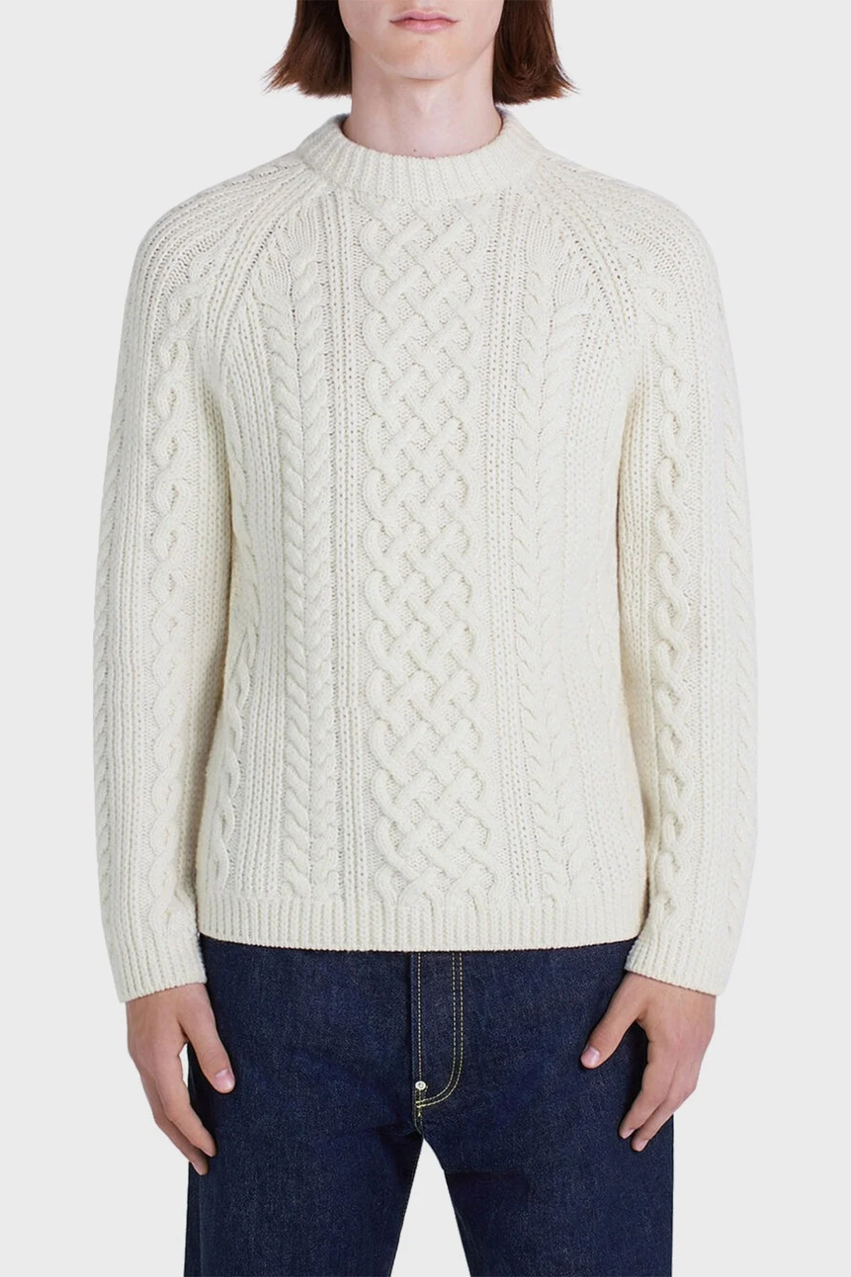 Kenzo % 100 Yün Desenli Sıfır Yaka Örgü Erkek Kazak FC65PU3063AB02 EKRU - 1