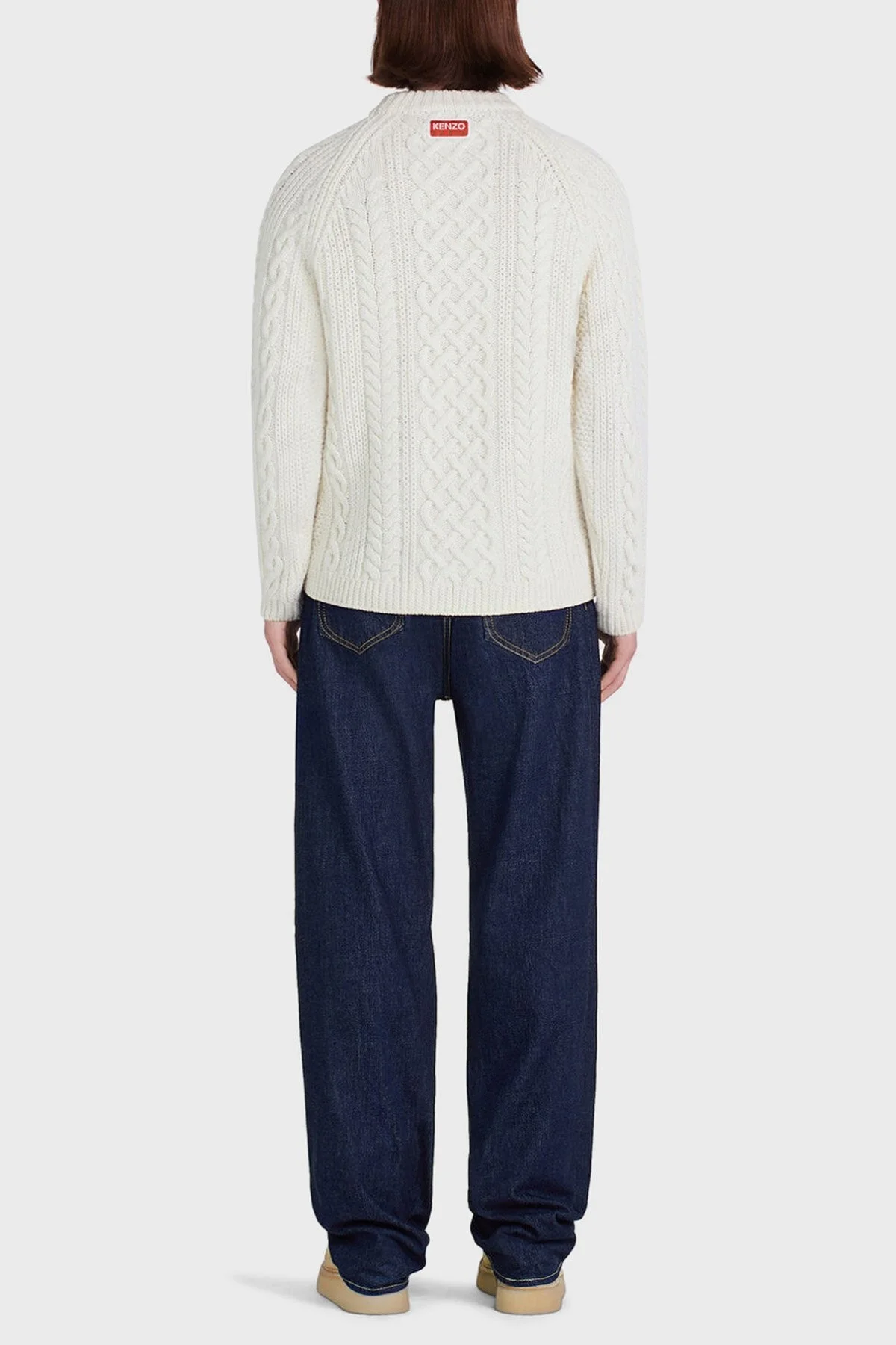 Kenzo % 100 Yün Desenli Sıfır Yaka Örgü Erkek Kazak FC65PU3063AB02 EKRU - 4