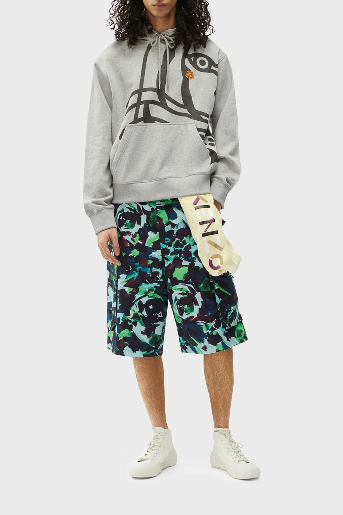 Kenzo Baskılı Kapüşonlu Kanguru Cepli Pamuklu Erkek Sweat FB6 5SW305 4MO 94 GRİ - 1