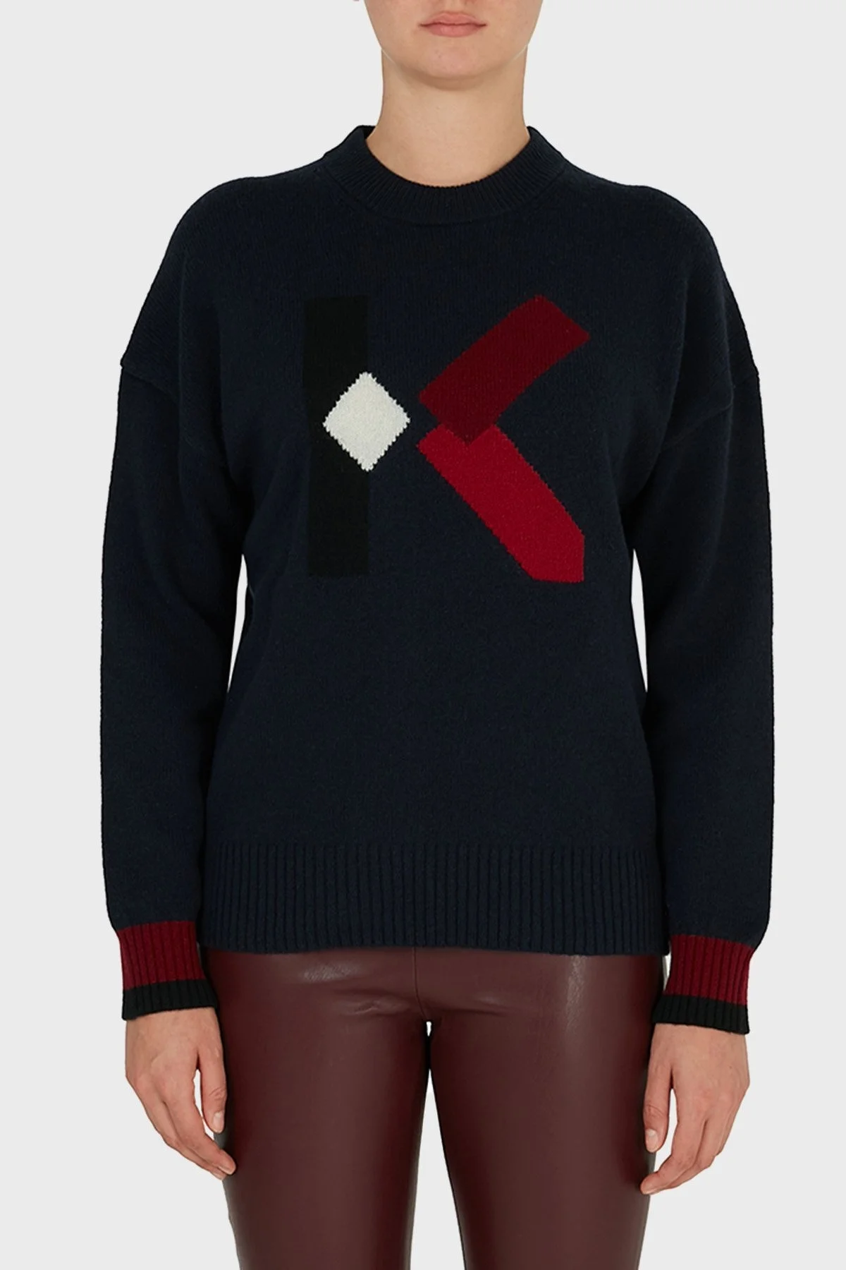 Kenzo Logo Baskılı Bisiklet Yaka Bayan Kazak FA6 2PU535 3LD 76 LACİVERT - 1