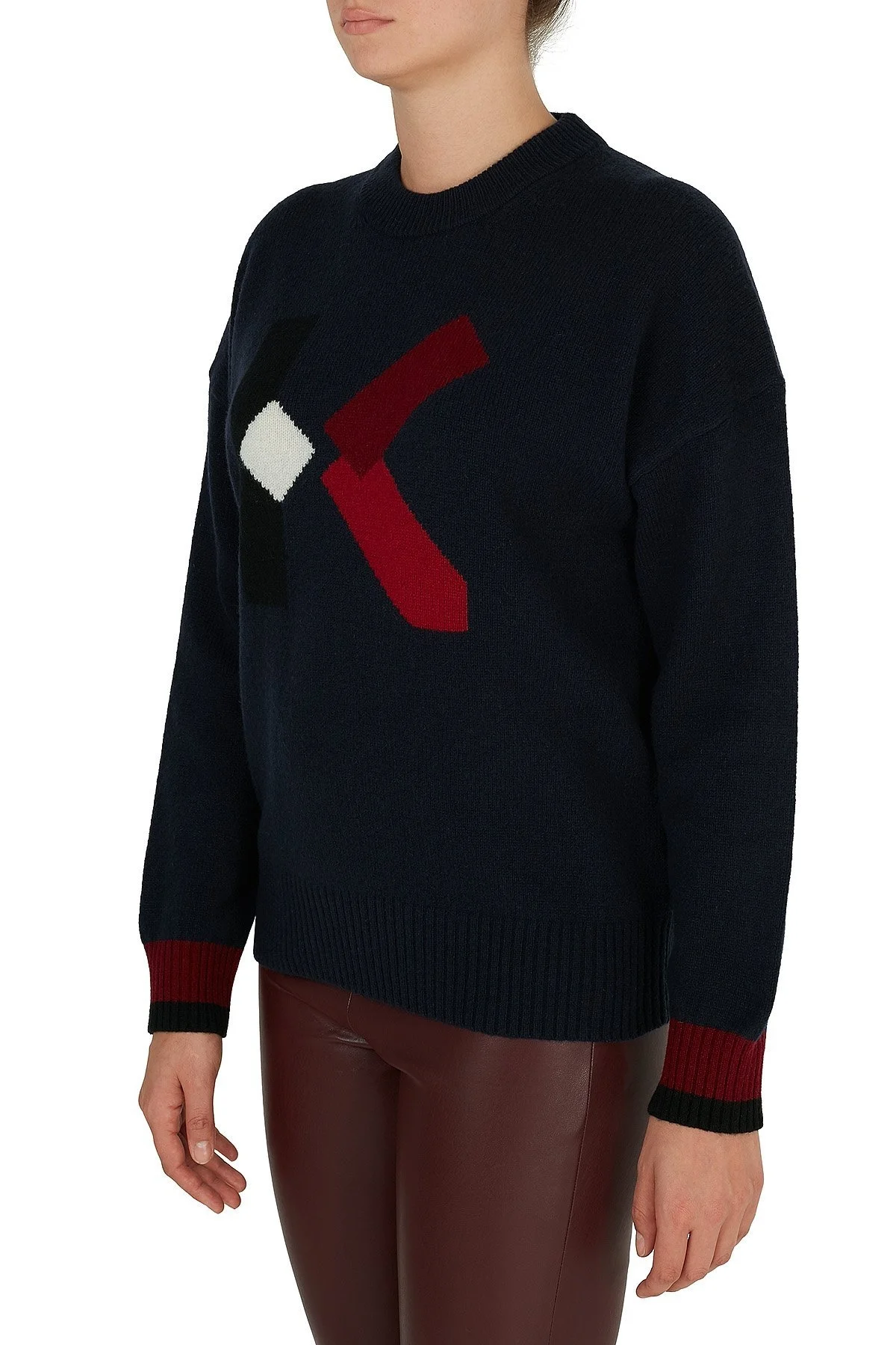 Kenzo Logo Baskılı Bisiklet Yaka Bayan Kazak FA6 2PU535 3LD 76 LACİVERT - 3