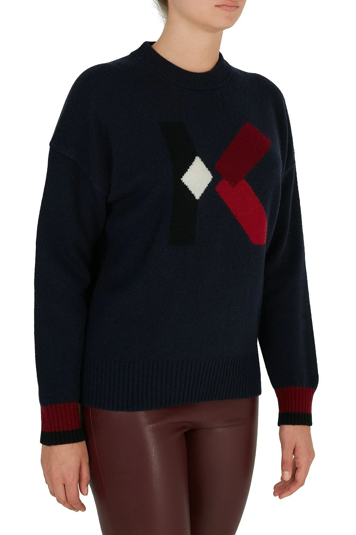 Kenzo Logo Baskılı Bisiklet Yaka Bayan Kazak FA6 2PU535 3LD 76 LACİVERT - 4