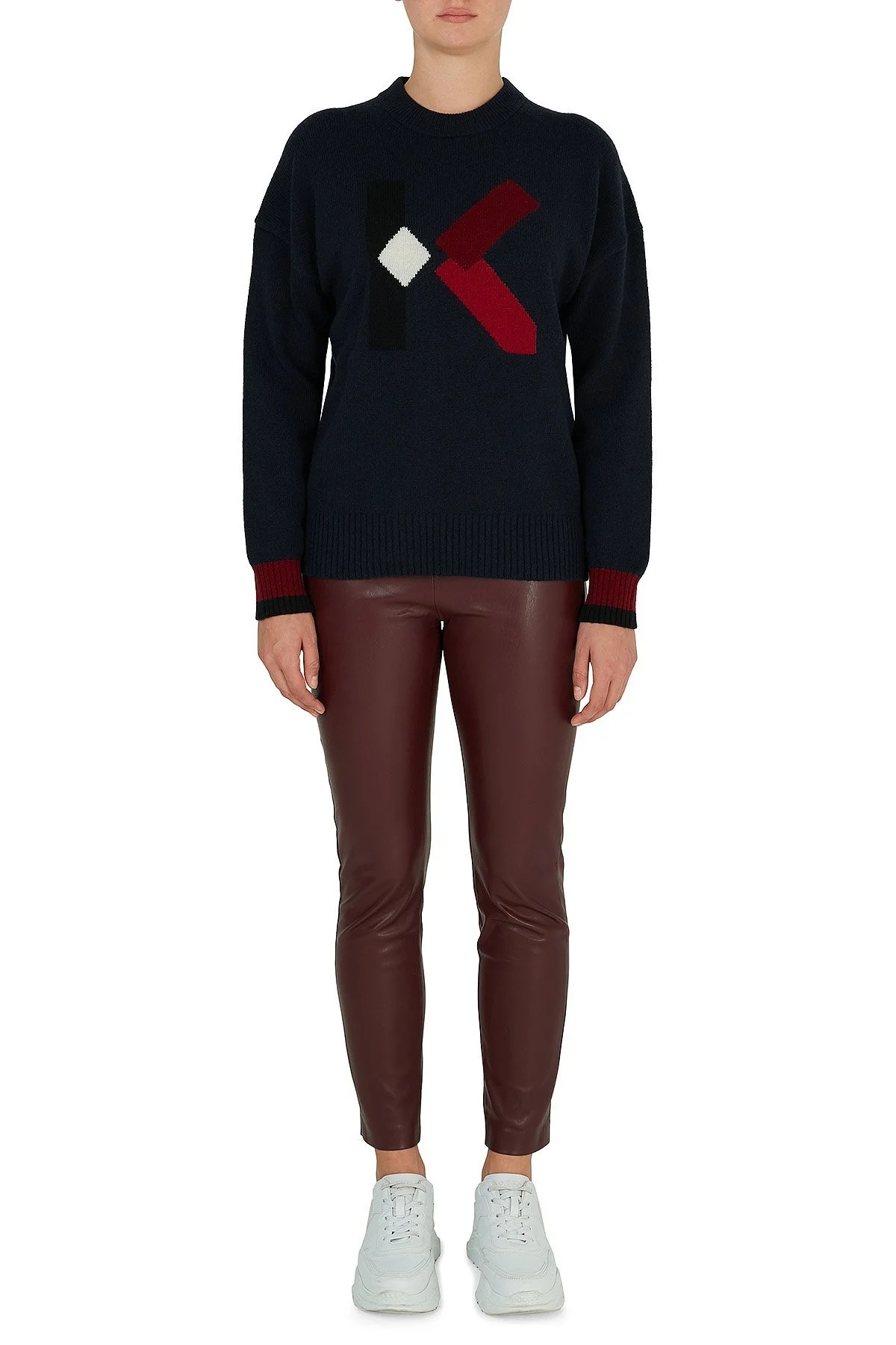 Kenzo Logo Baskılı Bisiklet Yaka Bayan Kazak FA6 2PU535 3LD 76 LACİVERT - 5