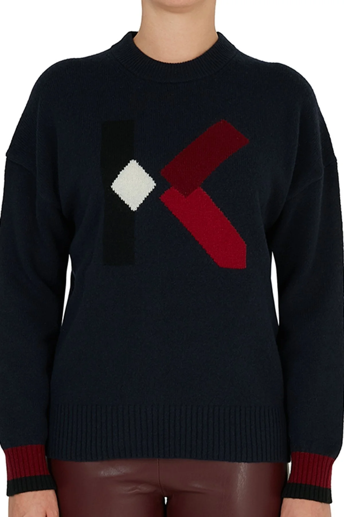 Kenzo Logo Baskılı Bisiklet Yaka Bayan Kazak FA6 2PU535 3LD 76 LACİVERT - 6