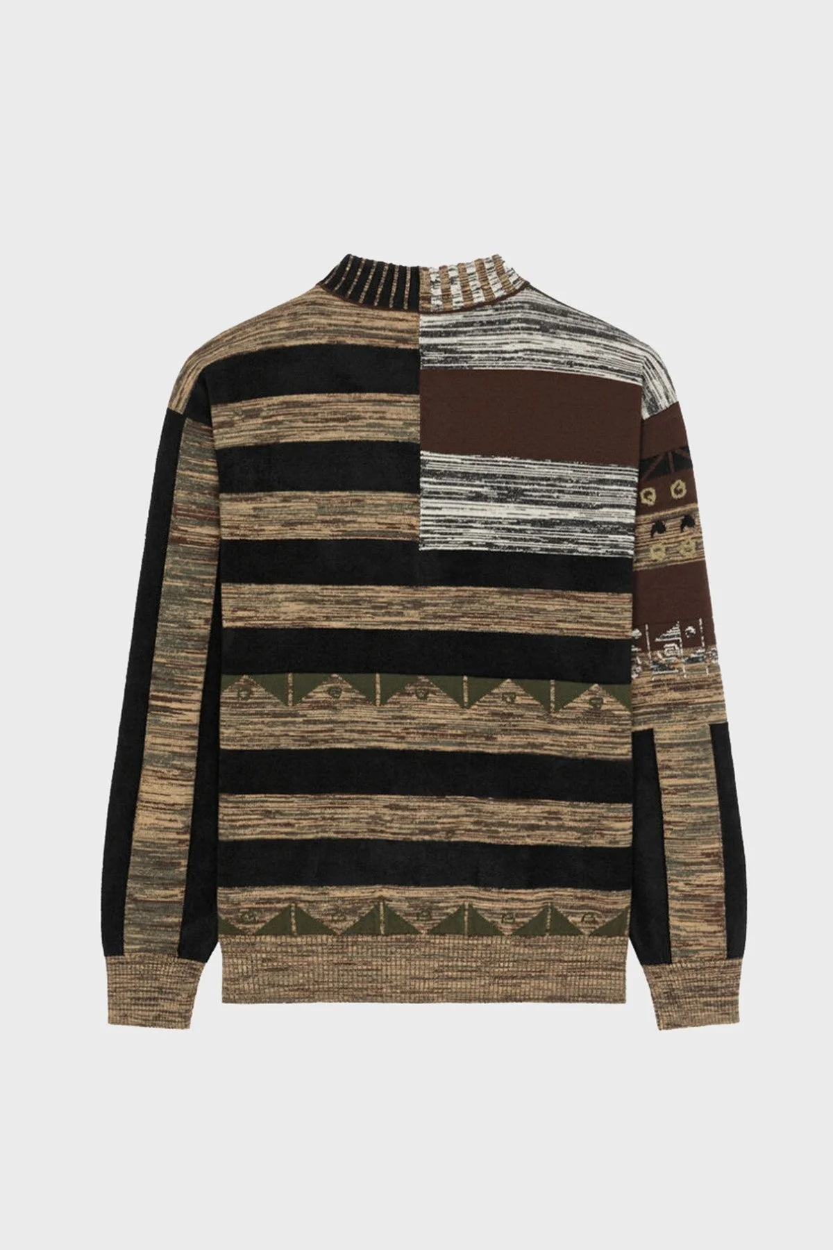 Kenzo Pamuk ve Yün Karışımlı Desenli Rahat Kesim V Yaka Erkek Kazak FC65PU3193CN51 HAKİ - 6