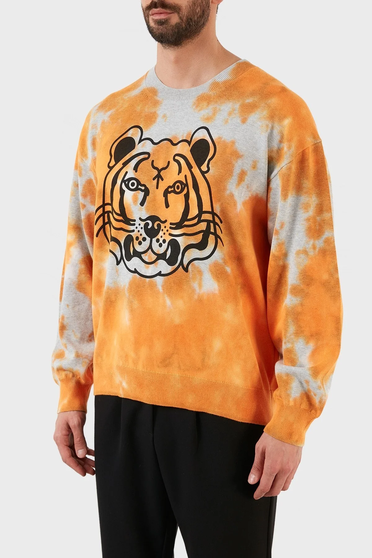 Kenzo Pamuklu Baskılı Bisiklet Yaka Erkek Kazak FC5 5PU689 3TE 16 GRİ-TURUNCU - 2