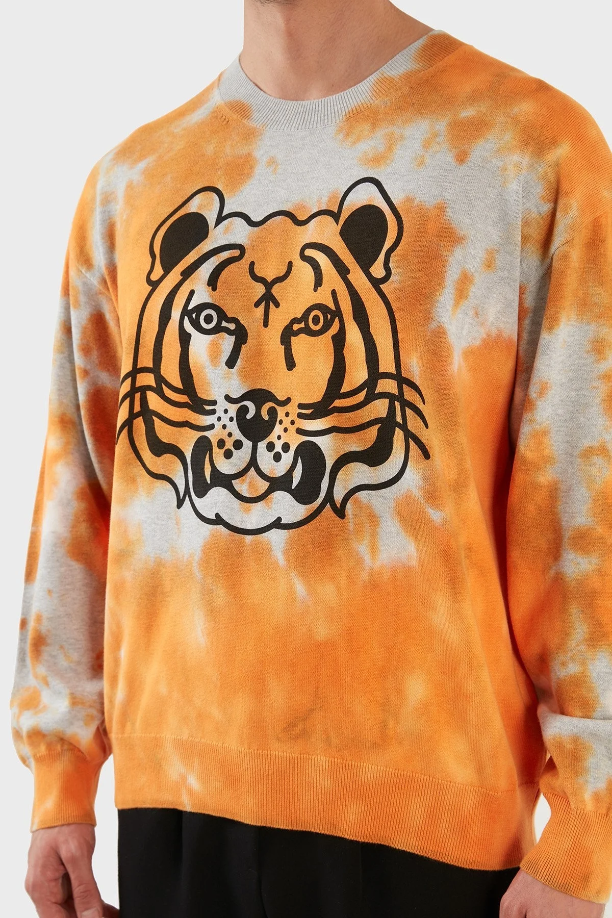 Kenzo Pamuklu Baskılı Bisiklet Yaka Erkek Kazak FC5 5PU689 3TE 16 GRİ-TURUNCU - 4